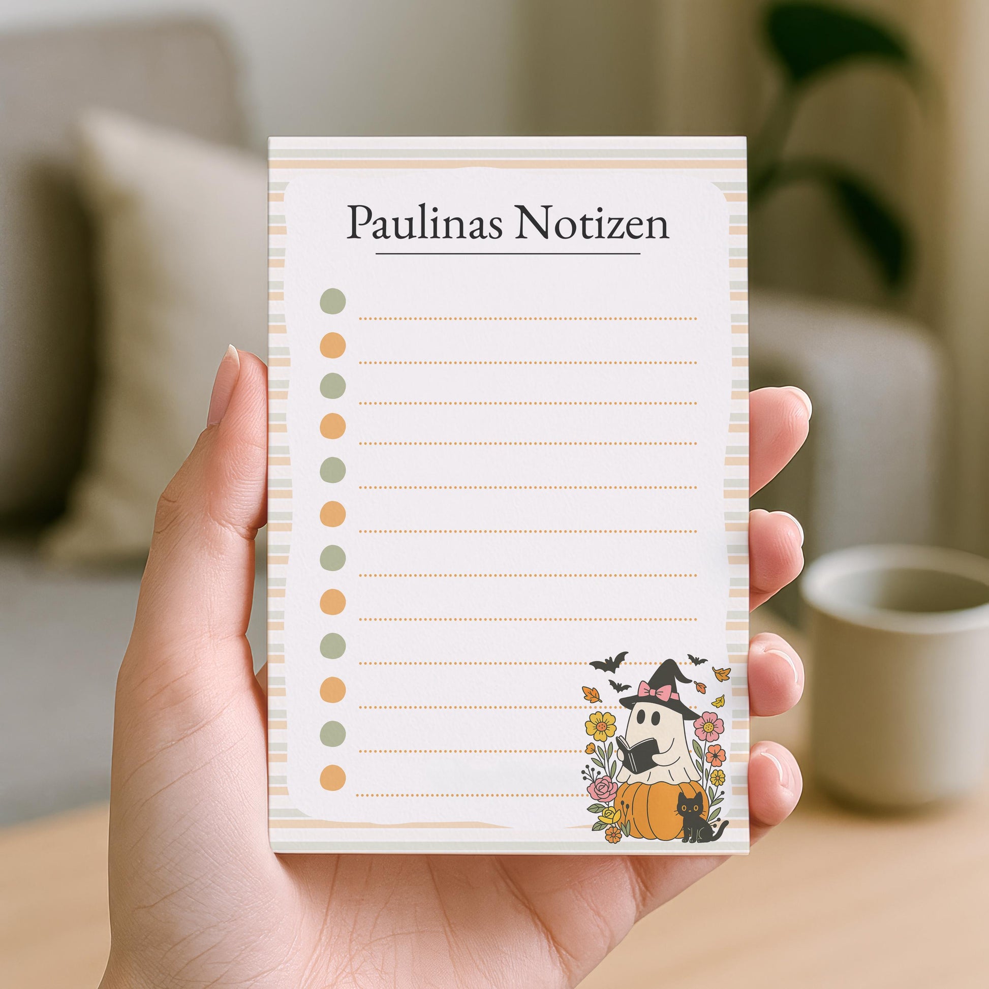 Notizblock Geist Design, 10x15 cm, 50 Blatt mit Leimbindung, personalisierbar mit Namen, Handmade