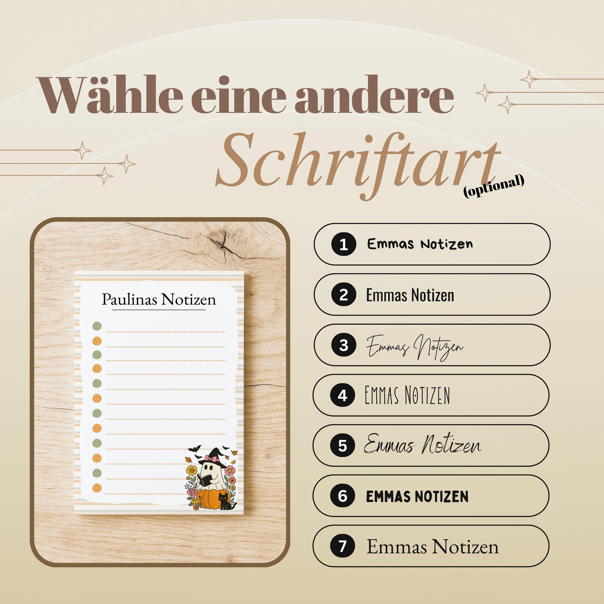 Notizblock Geist Design, 10x15 cm, 50 Blatt mit Leimbindung, personalisierbar mit Namen, Handmade