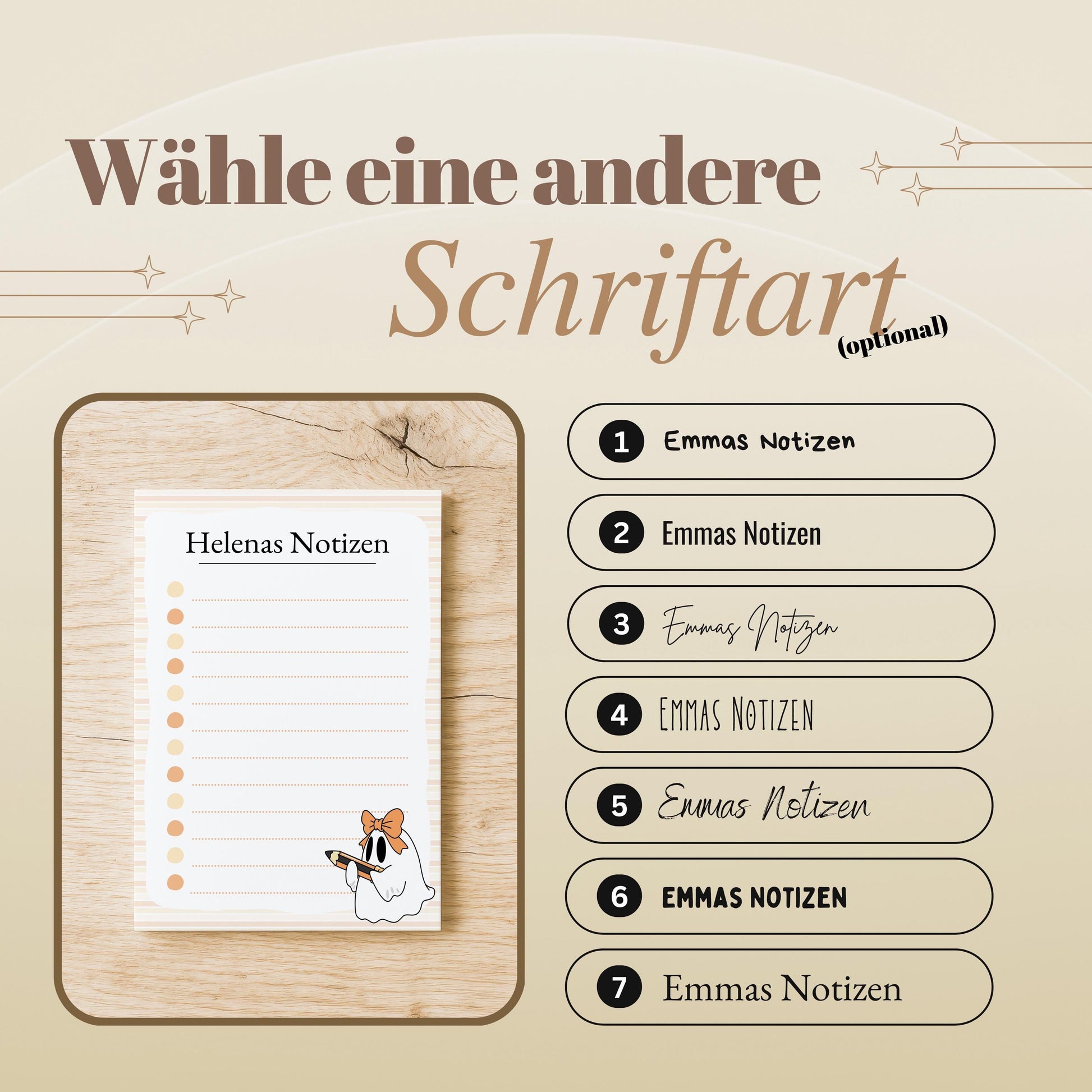 Notizblock Geist Design, 10x15 cm, 50 Blatt mit Leimbindung, personalisierbar mit Namen, Handmade