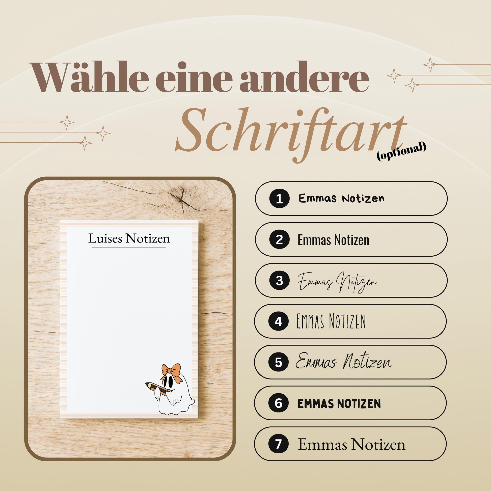 Notizblock Geist Design, 10x15 cm, 50 Blatt mit Leimbindung, personalisierbar mit Namen, Handmade