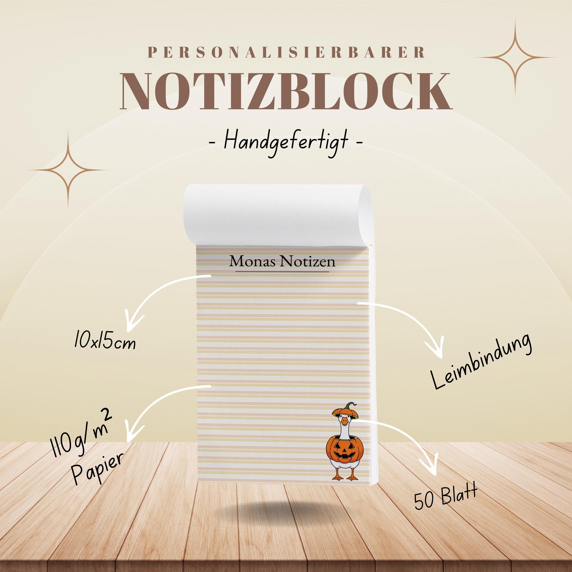 Notizblock Halloween Design, 10x15 cm, 50 Blatt mit Leimbindung, personalisierbar mit Namen, Handmade