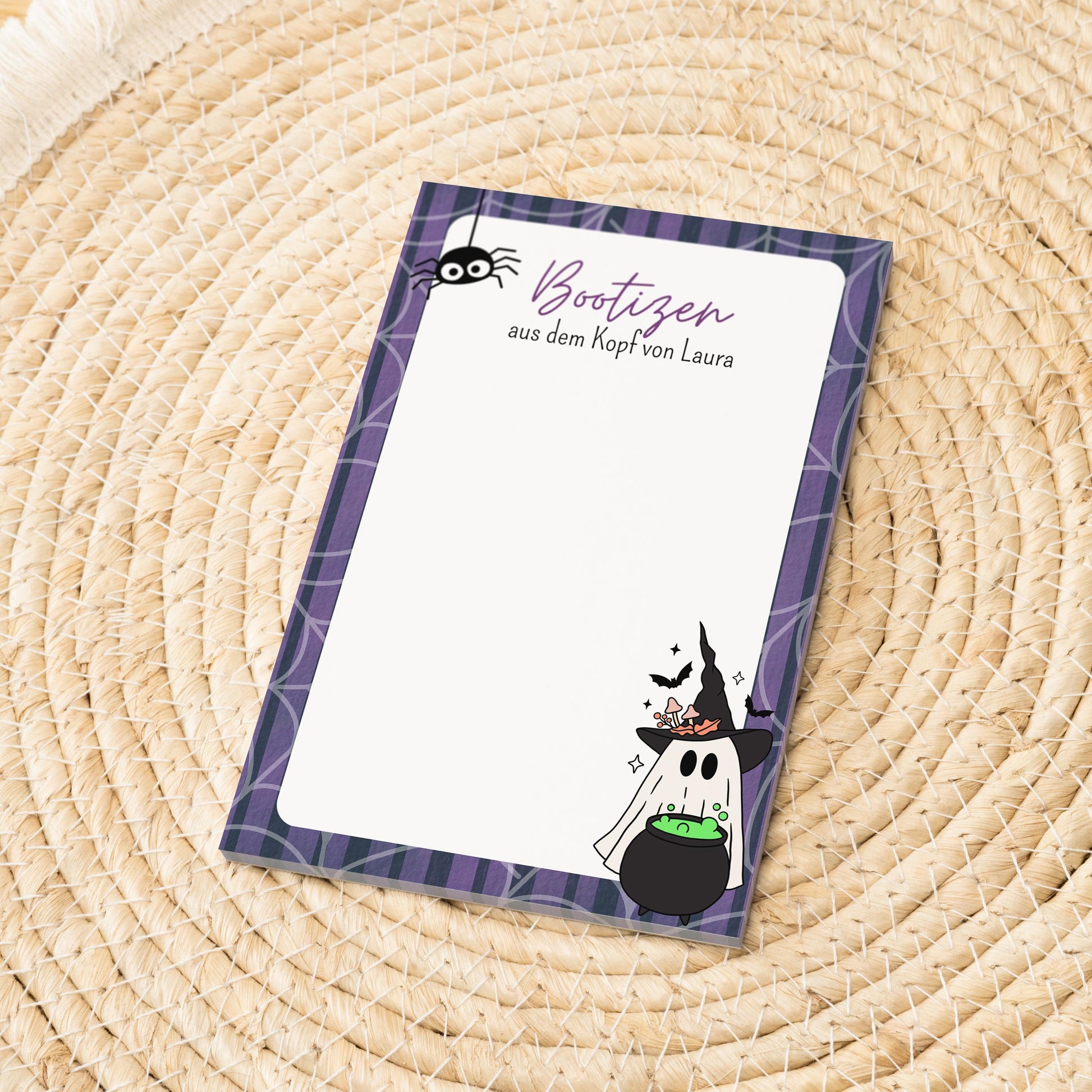 Notizblock Geist Design, 10x15 cm, 50 Blatt mit Leimbindung, personalisierbar mit Namen, Handmade