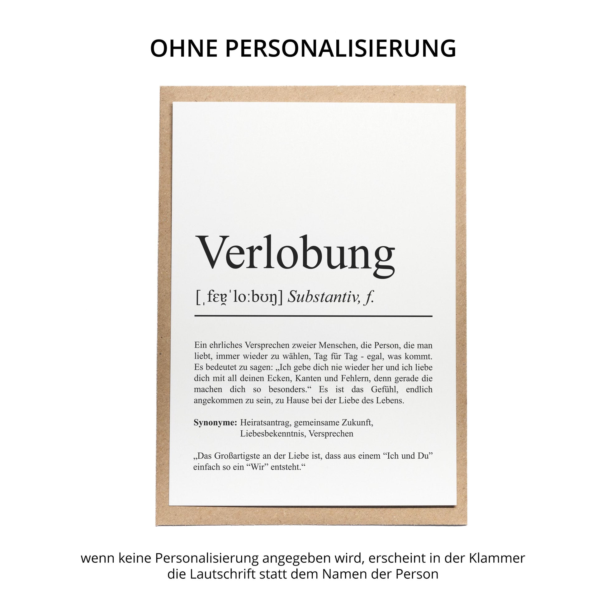 Verlobung Definition Karte personalisierbar mit Namen Verlobung Grußkarte Geschenk für Verliebte Postkarte Definition Verlobung Klappkarte