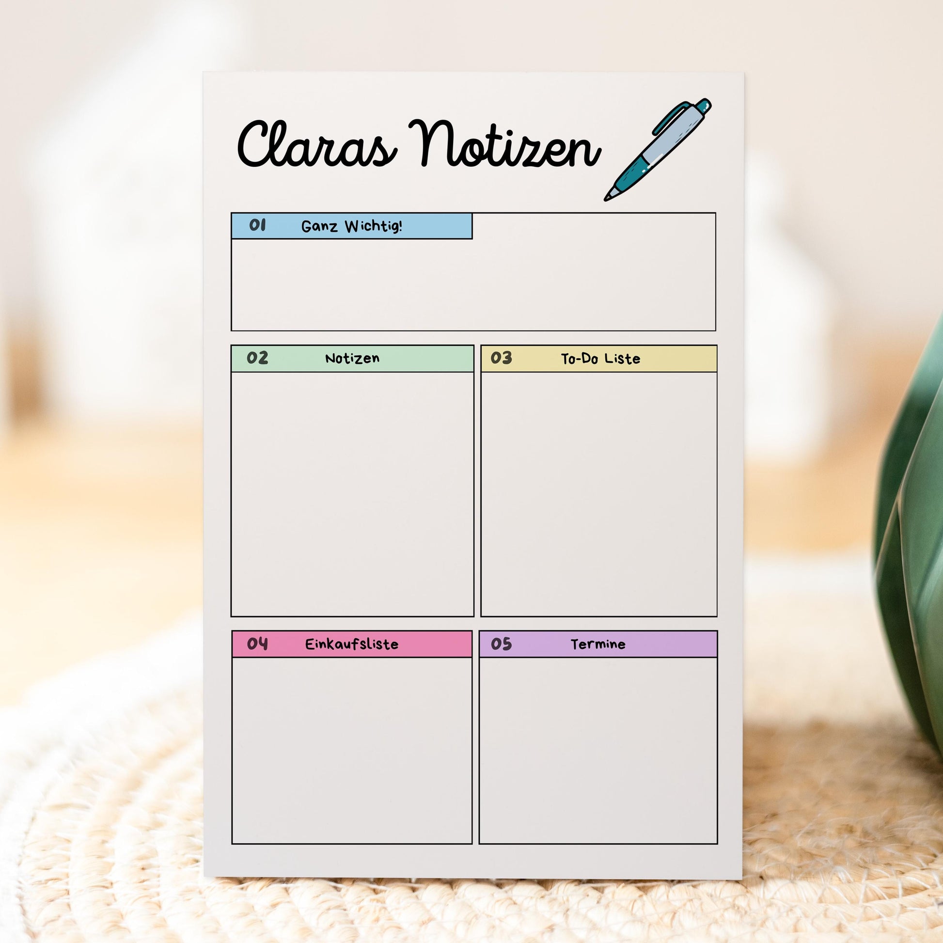 Notizblock Office Design, 10x15 cm, 50 Blatt mit Leimbindung, personalisierbar mit Namen, Handmade