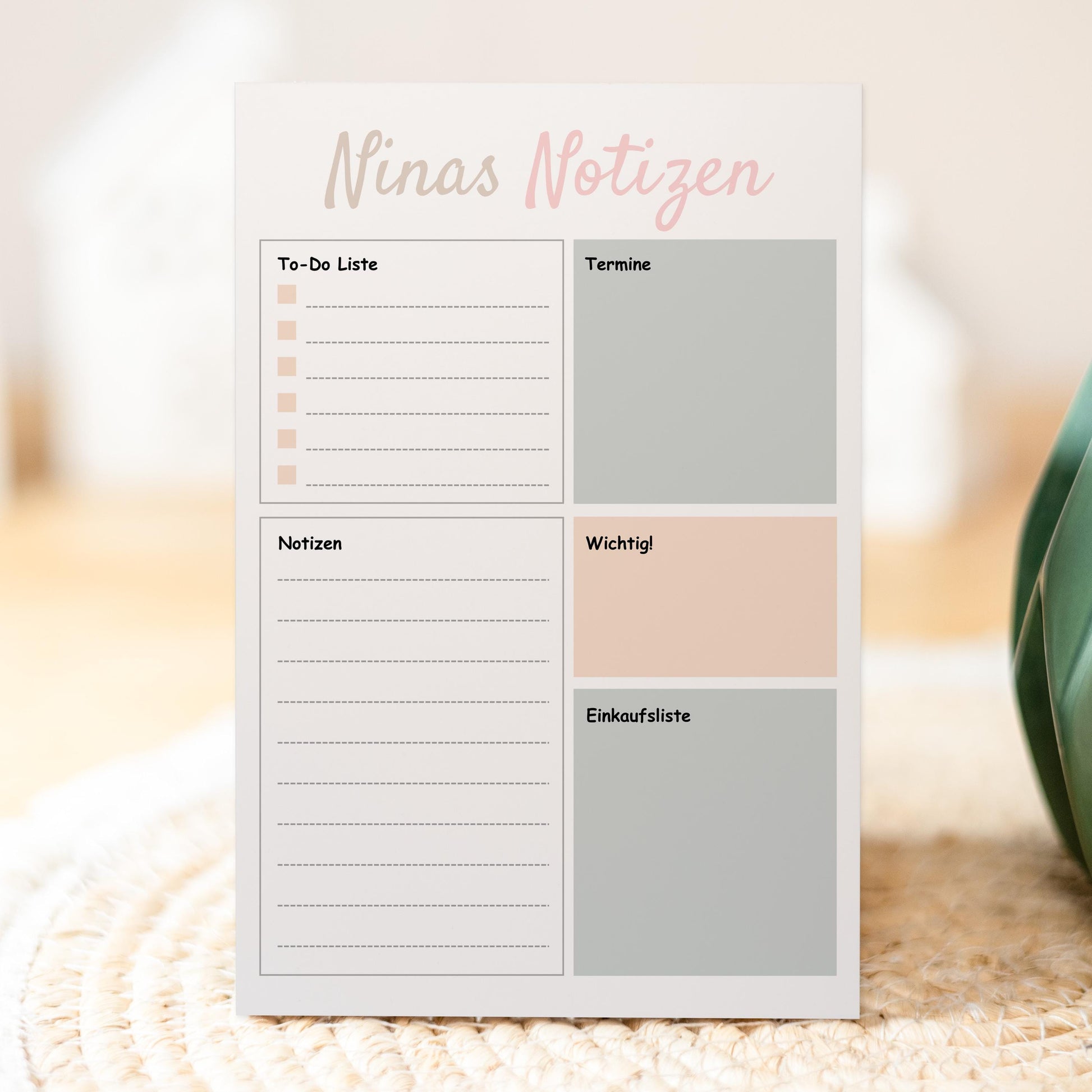 Notizblock Home Design, 10x15 cm, 50 Blatt mit Leimbindung, personalisierbar mit Namen, Handmade