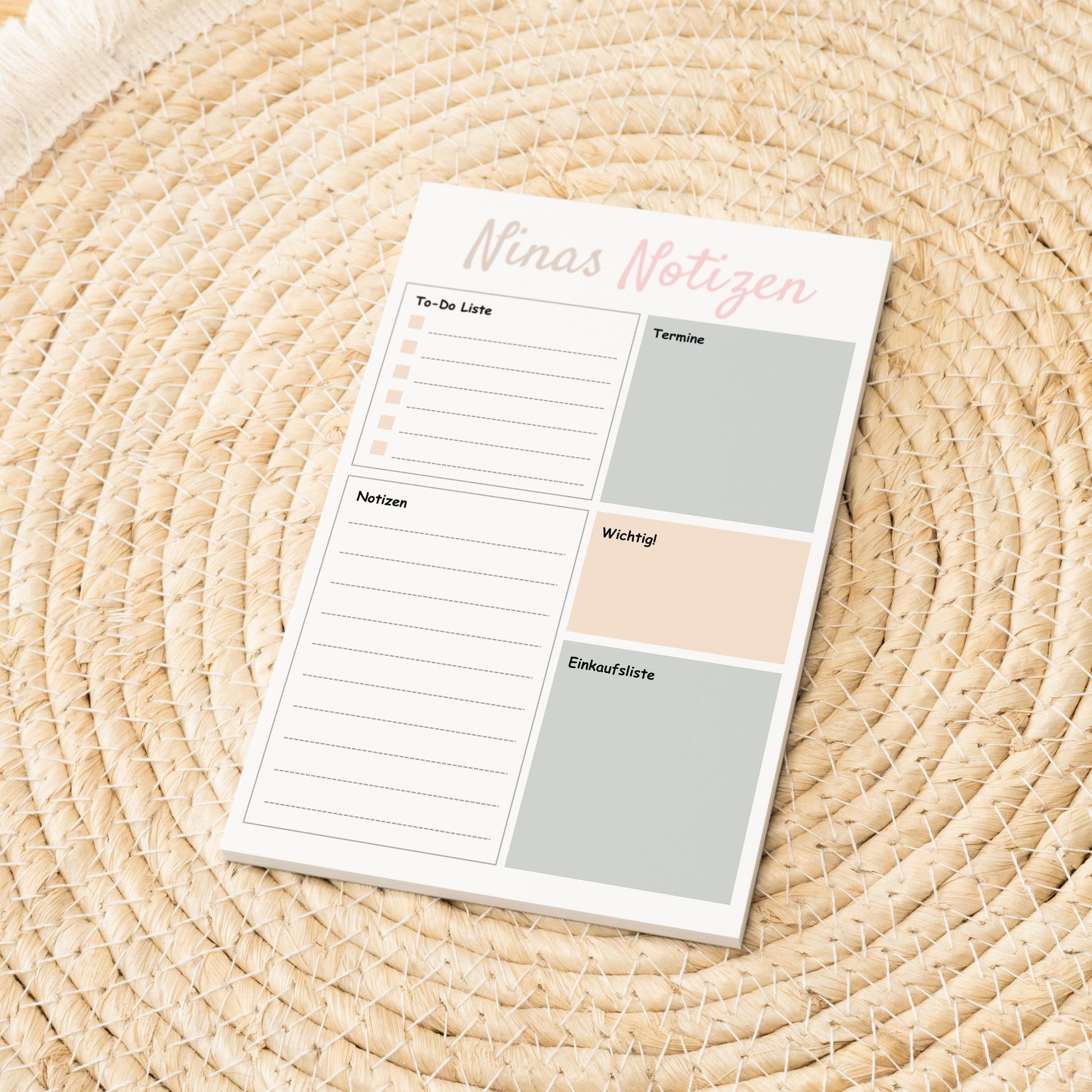 Notizblock Home Design, 10x15 cm, 50 Blatt mit Leimbindung, personalisierbar mit Namen, Handmade