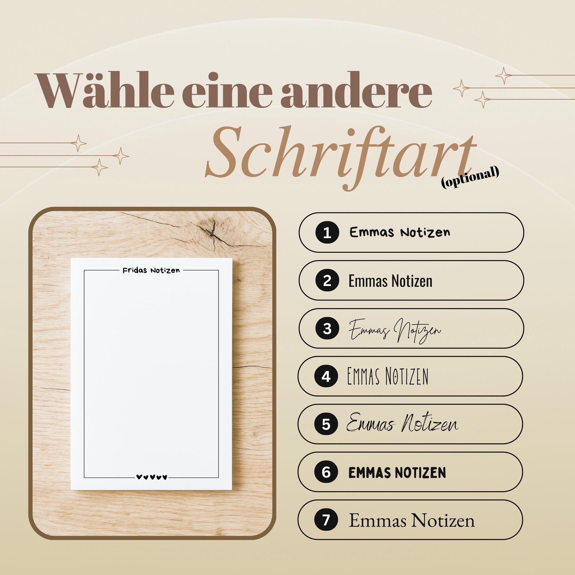 Notizblock Minimalistisches Design, 10x15 cm, 50 Blatt mit Leimbindung, personalisierbar mit Namen, Handmade