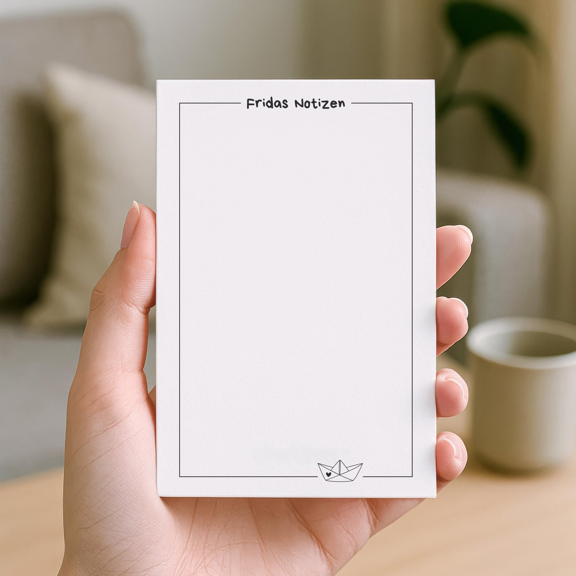 Notizblock Minimalistisches Design, 10x15 cm, 50 Blatt mit Leimbindung, personalisierbar mit Namen, Handmade