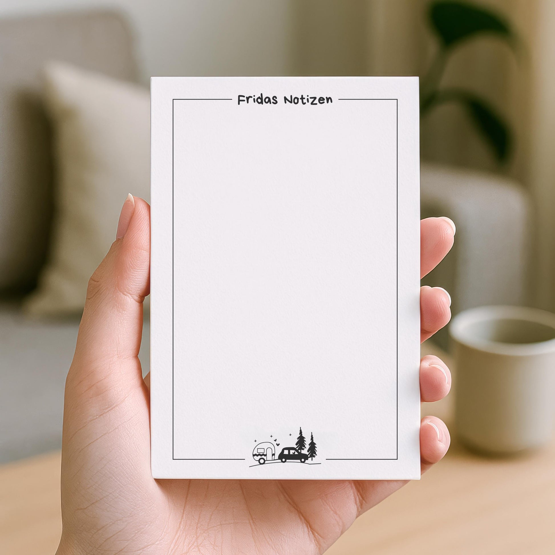 Notizblock Camping Design, 10x15 cm, 50 Blatt mit Leimbindung, personalisierbar mit Namen, Handmade