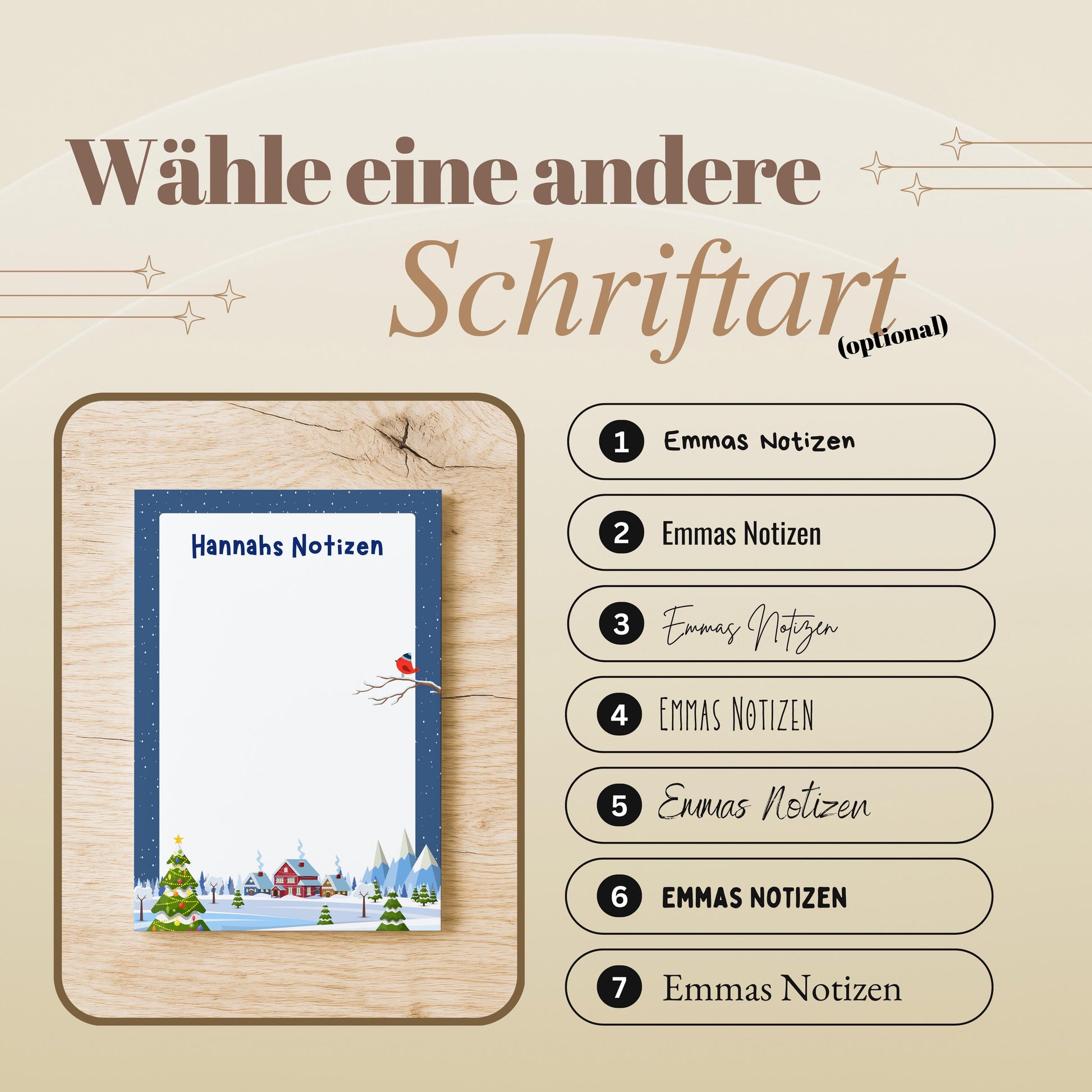 Notizblock Weihnachten Design, 10x15 cm, 50 Blatt mit Leimbindung, personalisierbar mit Namen, Handmade