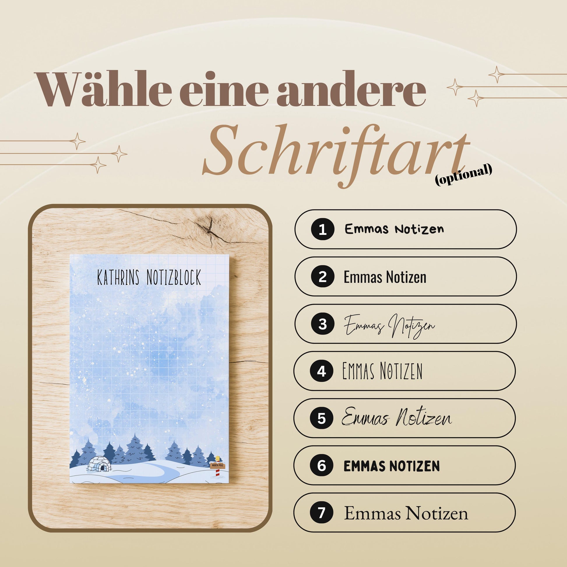 Notizblock Weihnachten Design, 10x15 cm, 50 Blatt mit Leimbindung, personalisierbar mit Namen, Handmade