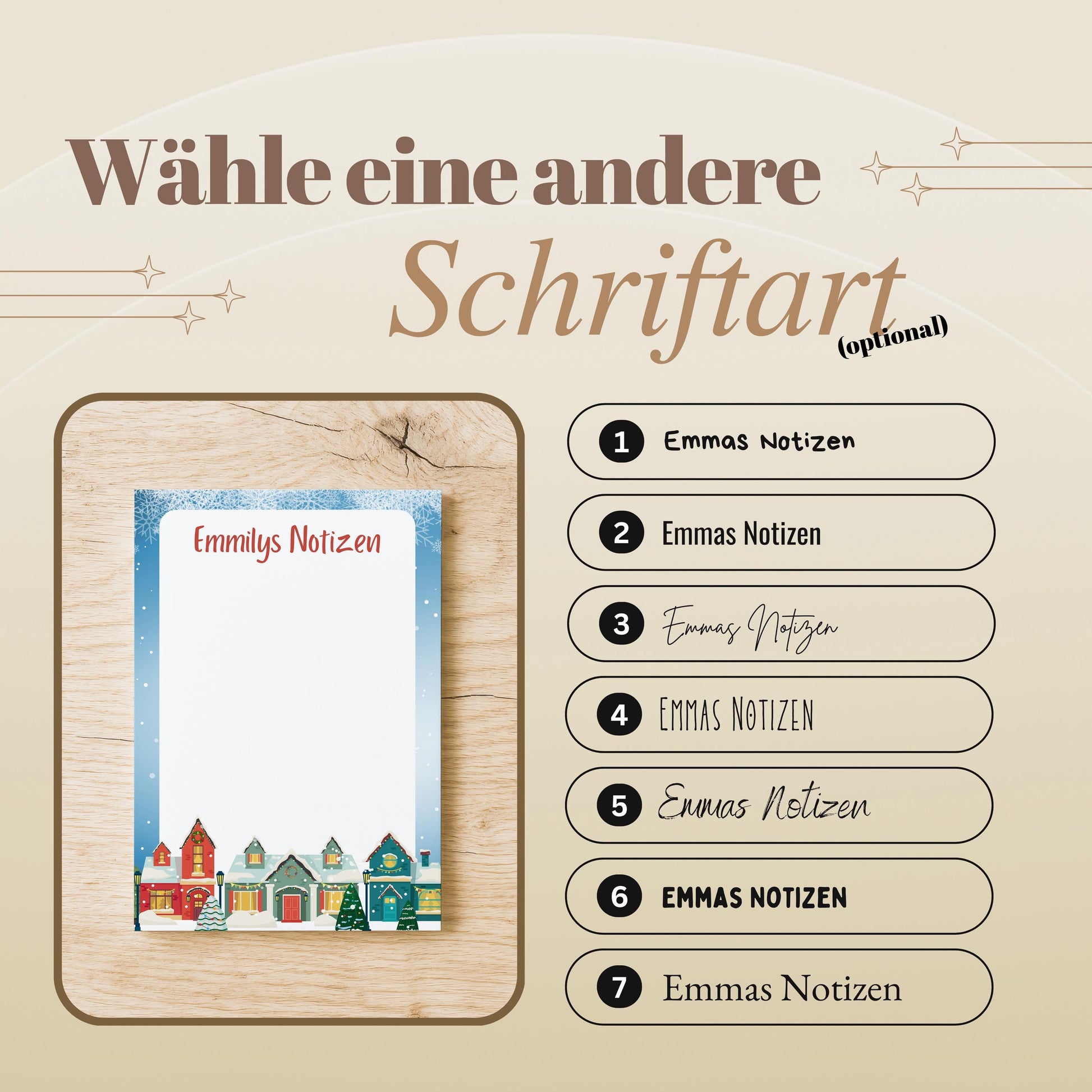 Notizblock Weihnachten Design, 10x15 cm, 50 Blatt mit Leimbindung, personalisierbar mit Namen, Handmade