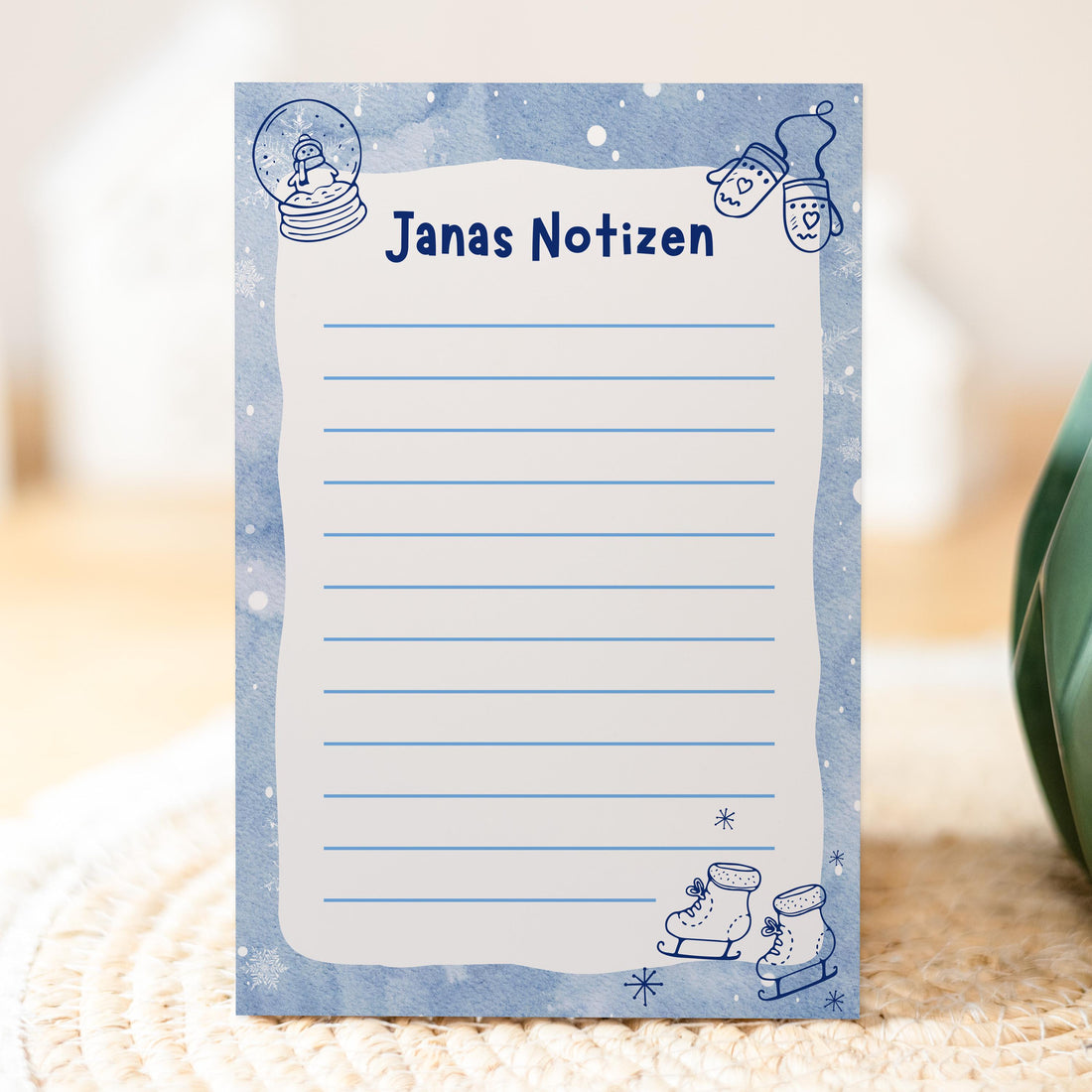Notizblock Winter Design, 10x15 cm, 50 Blatt mit Leimbindung, personalisierbar mit Namen, Handmade