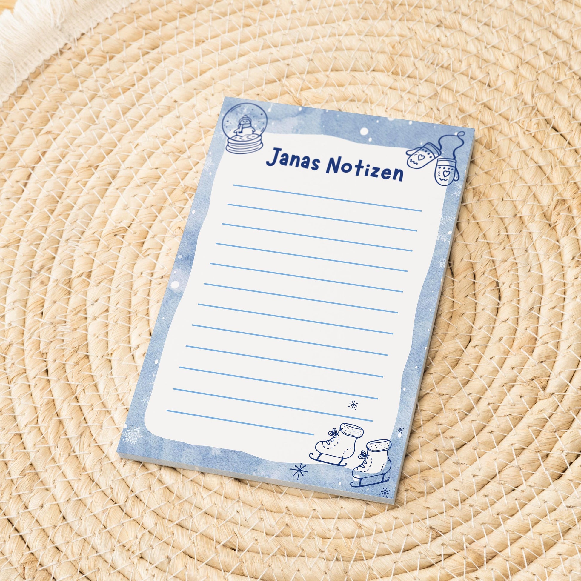 Notizblock Winter Design, 10x15 cm, 50 Blatt mit Leimbindung, personalisierbar mit Namen, Handmade