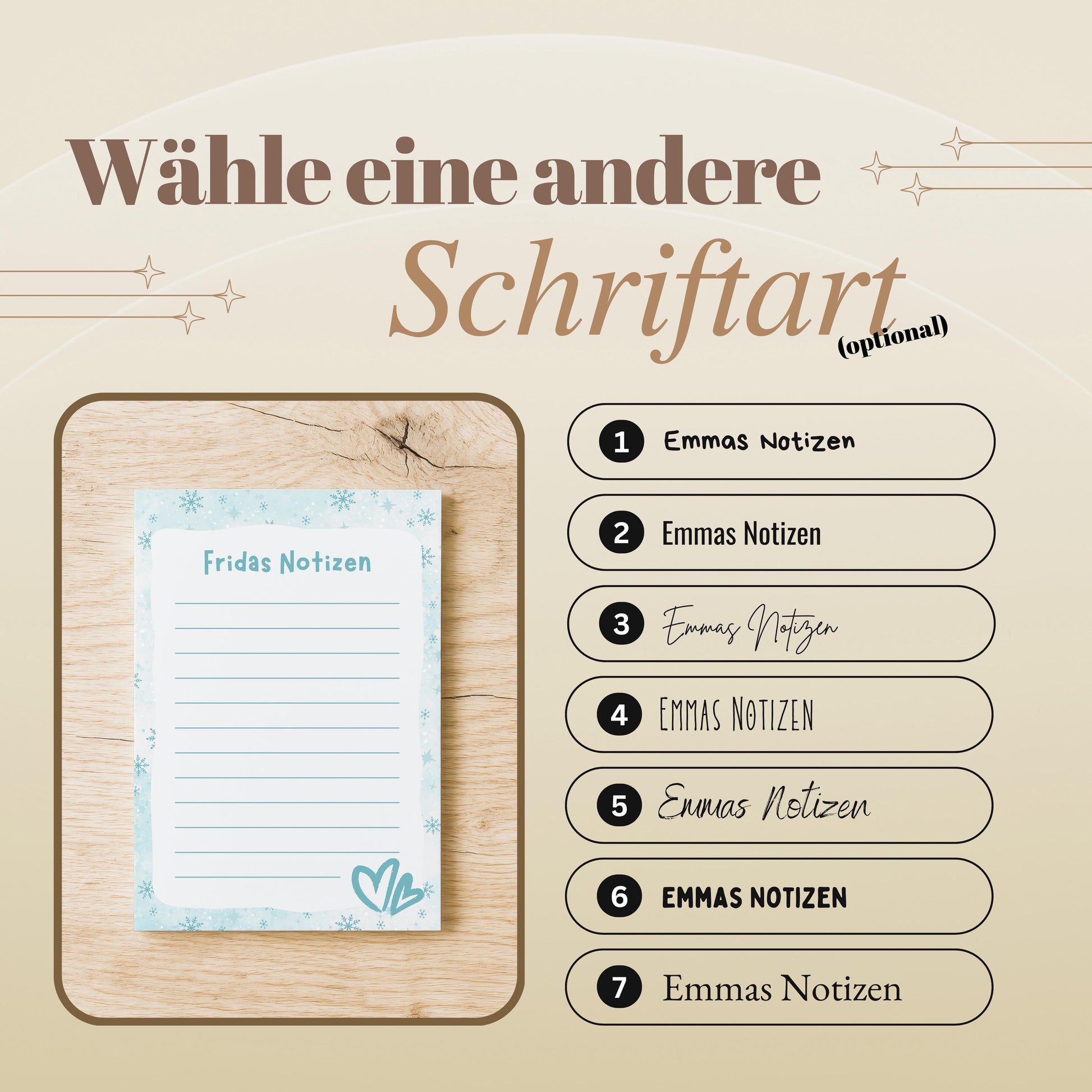 Notizblock Winter Design, 10x15 cm, 50 Blatt mit Leimbindung, personalisierbar mit Namen, Handmade