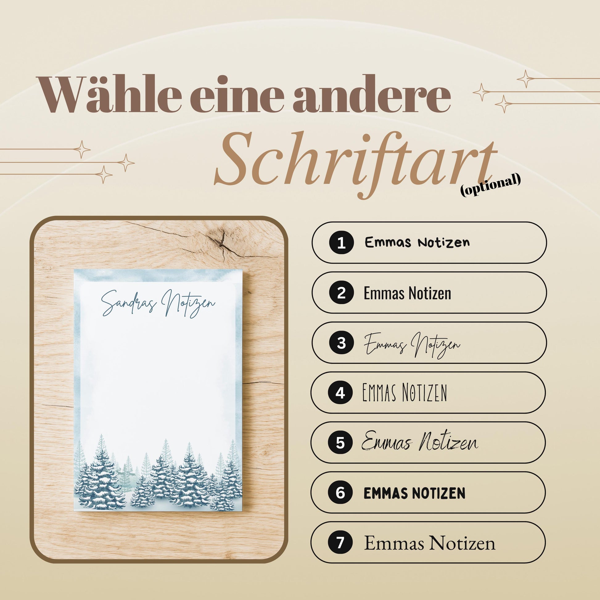 Notizblock Winter Design, 10x15 cm, 50 Blatt mit Leimbindung, personalisierbar mit Namen, Handmade