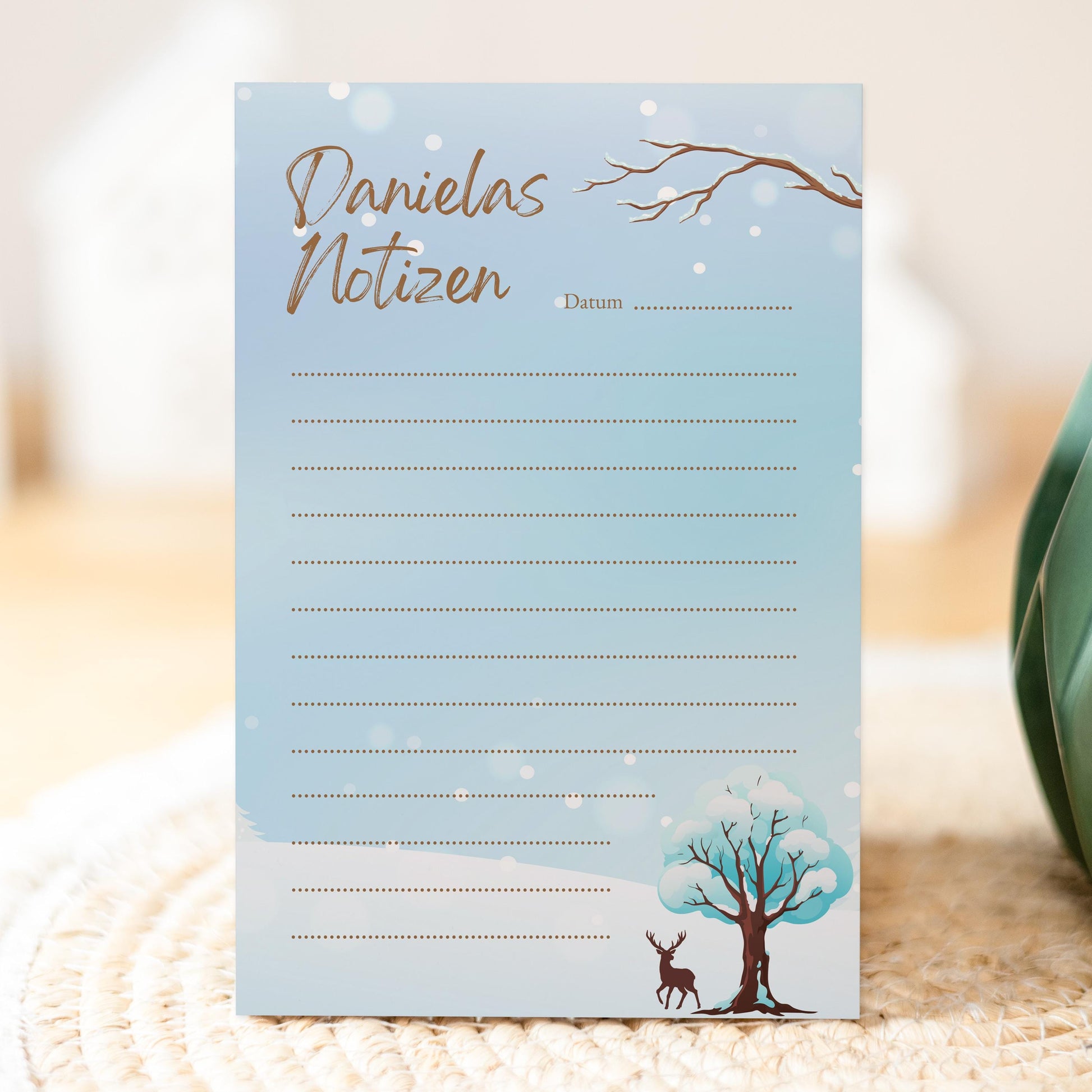 Notizblock Winter Design, 10x15 cm, 50 Blatt mit Leimbindung, personalisierbar mit Namen, Handmade