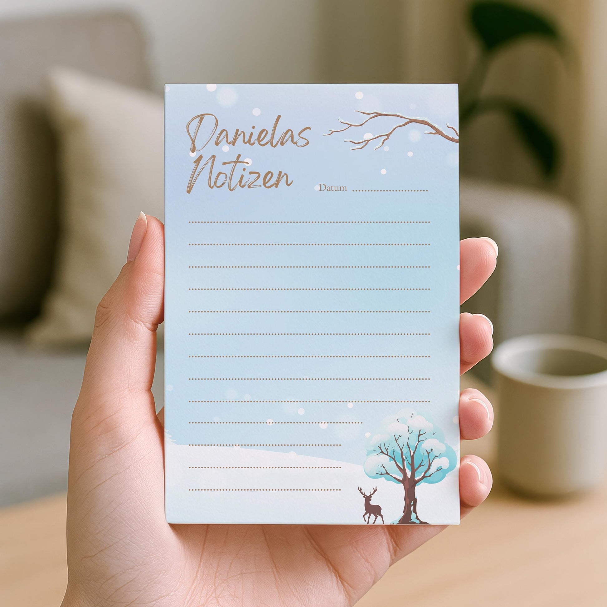 Notizblock Winter Design, 10x15 cm, 50 Blatt mit Leimbindung, personalisierbar mit Namen, Handmade
