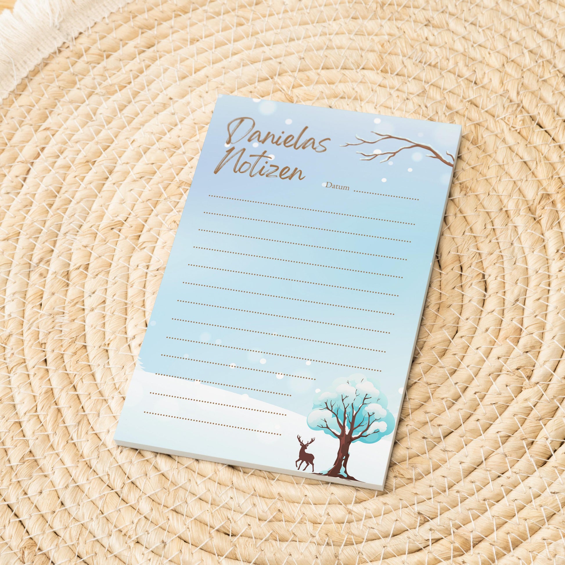 Notizblock Winter Design, 10x15 cm, 50 Blatt mit Leimbindung, personalisierbar mit Namen, Handmade