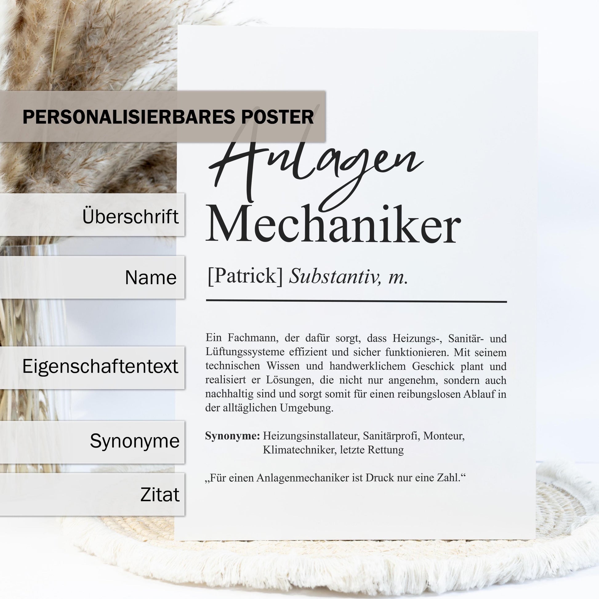 Anlagenmechaniker Definition Poster personalisierbar mit Namen Beruf Poster Mechaniker Geschenk Einzug Geburtstag Geschenk Mechaniker Poster
