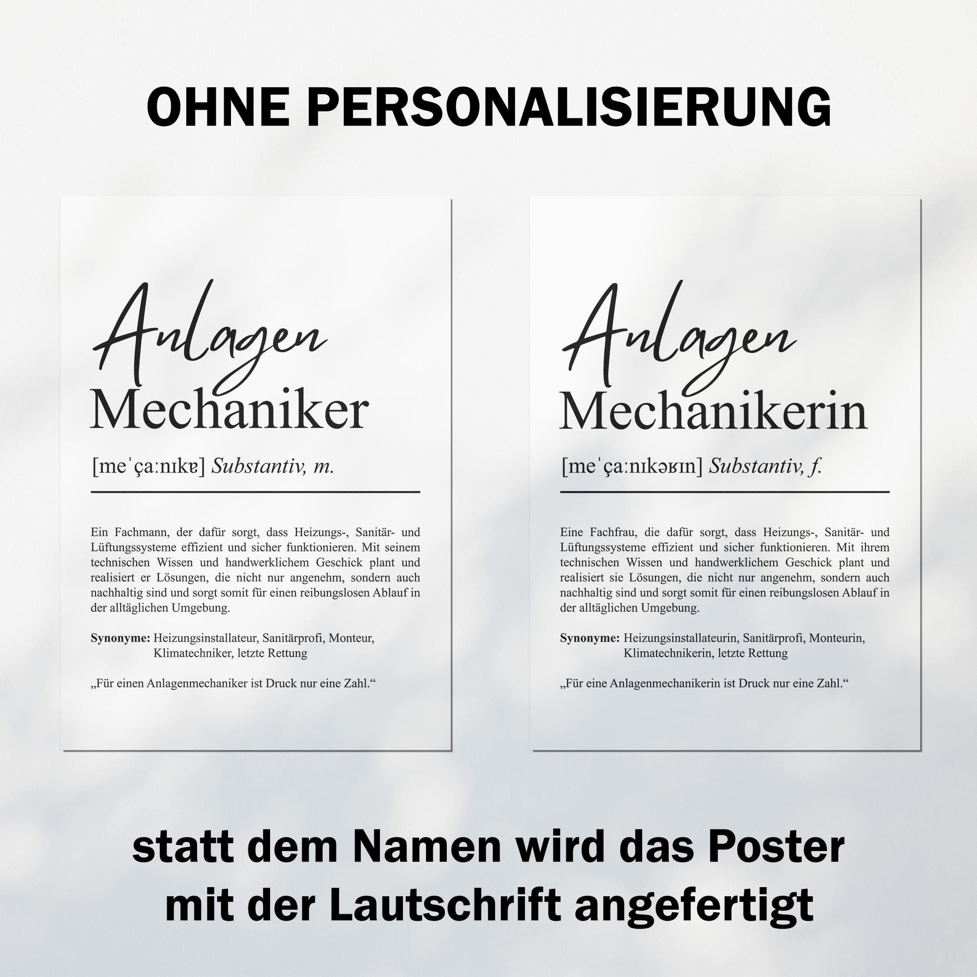 Anlagenmechaniker Definition Poster personalisierbar mit Namen Beruf Poster Mechaniker Geschenk Einzug Geburtstag Geschenk Mechaniker Poster