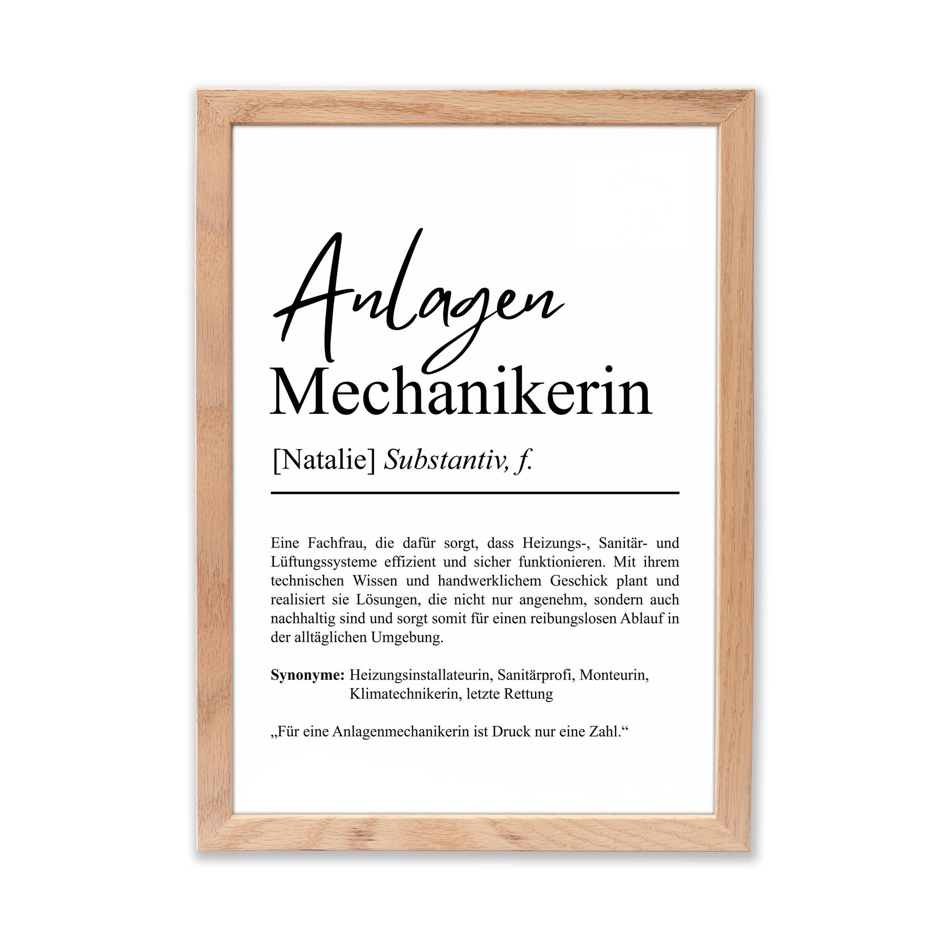 Anlagenmechaniker Definition Poster personalisierbar mit Namen Beruf Poster Mechaniker Geschenk Einzug Geburtstag Geschenk Mechaniker Poster