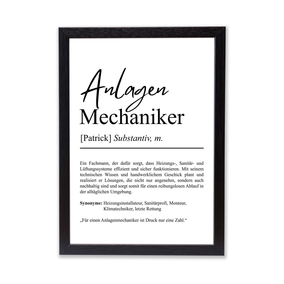 Anlagenmechaniker Definition Poster personalisierbar mit Namen Beruf Poster Mechaniker Geschenk Einzug Geburtstag Geschenk Mechaniker Poster