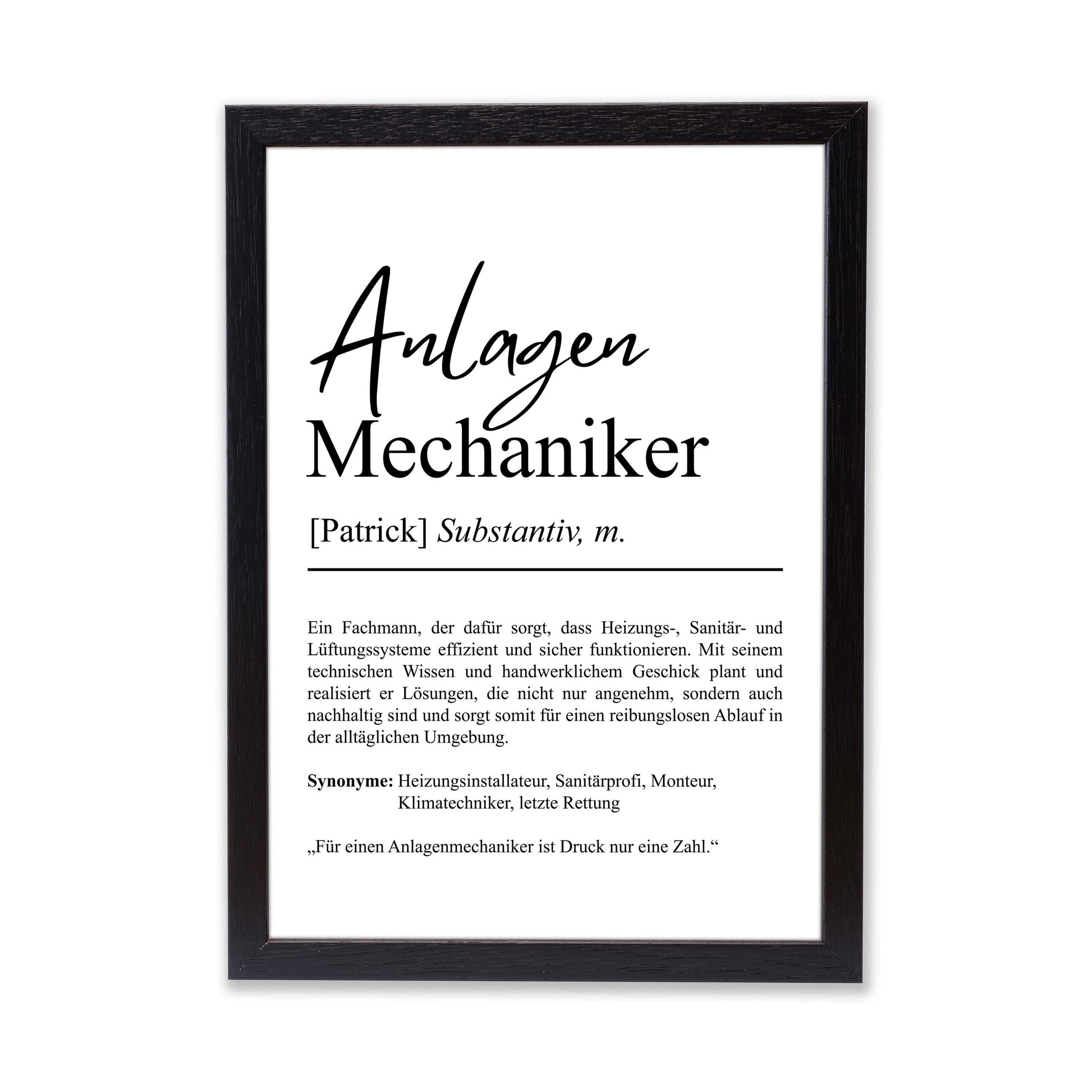 Anlagenmechaniker Definition Poster personalisierbar mit Namen Beruf Poster Mechaniker Geschenk Einzug Geburtstag Geschenk Mechaniker Poster