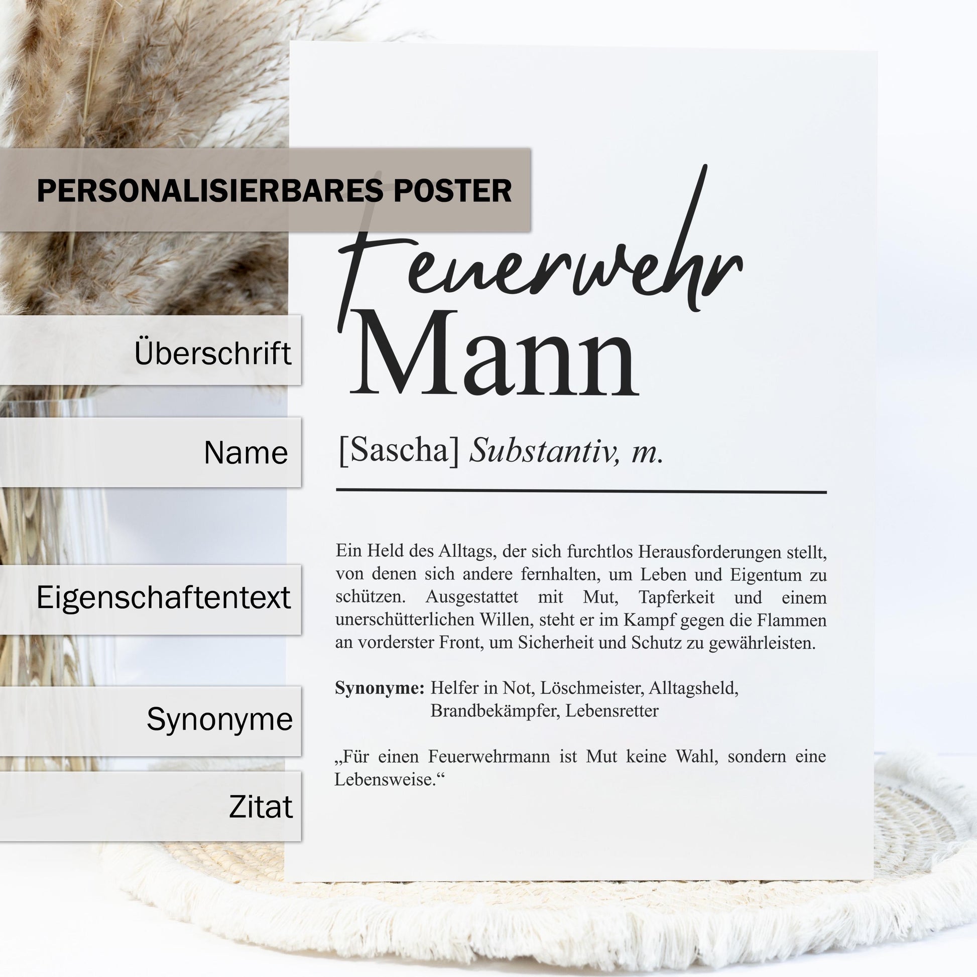 Feuerwehrmann Definition Poster personalisierbar mit Namen Beruf Poster Feuerwehr Geschenk Einzug Geburtstag Poster Beruf Definition