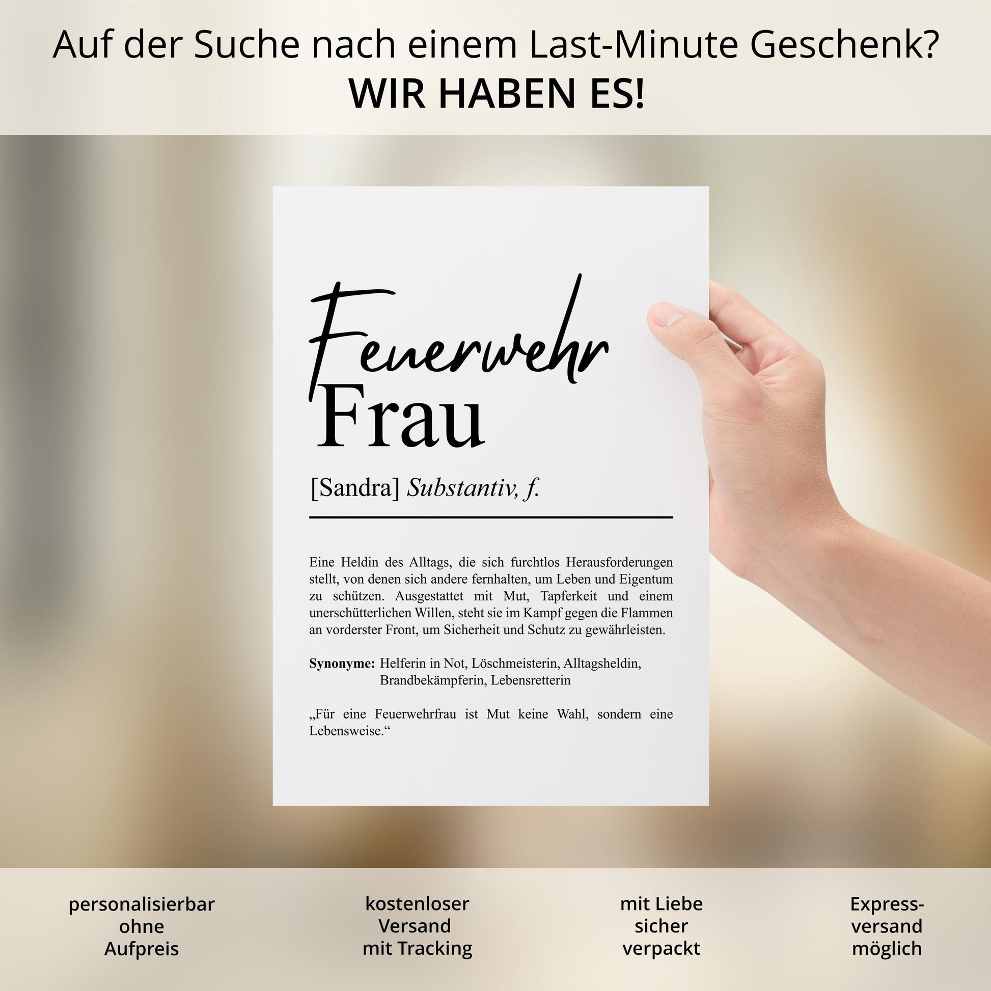 Feuerwehrfrau Definition Poster personalisierbar mit Namen Beruf Poster Feuerwehr Geschenk Einzug Geburtstag Poster Beruf Definition