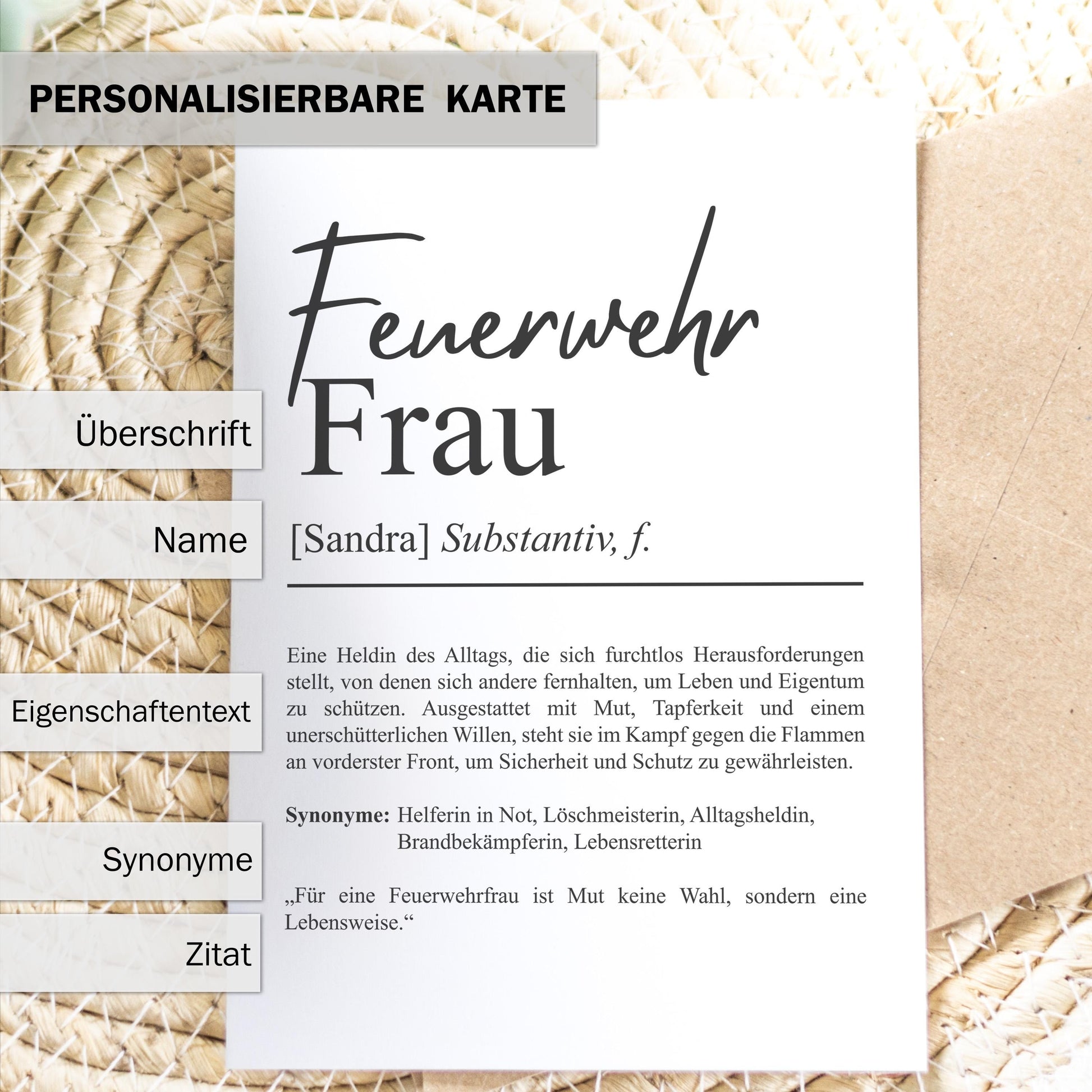 Feuerwehrfrau Definition Karte A6 personalisierbar mit Namen Beruf Grußkarte Feuerwehr Geschenk Geburtstag Feuerwehrfrau Klappkarte