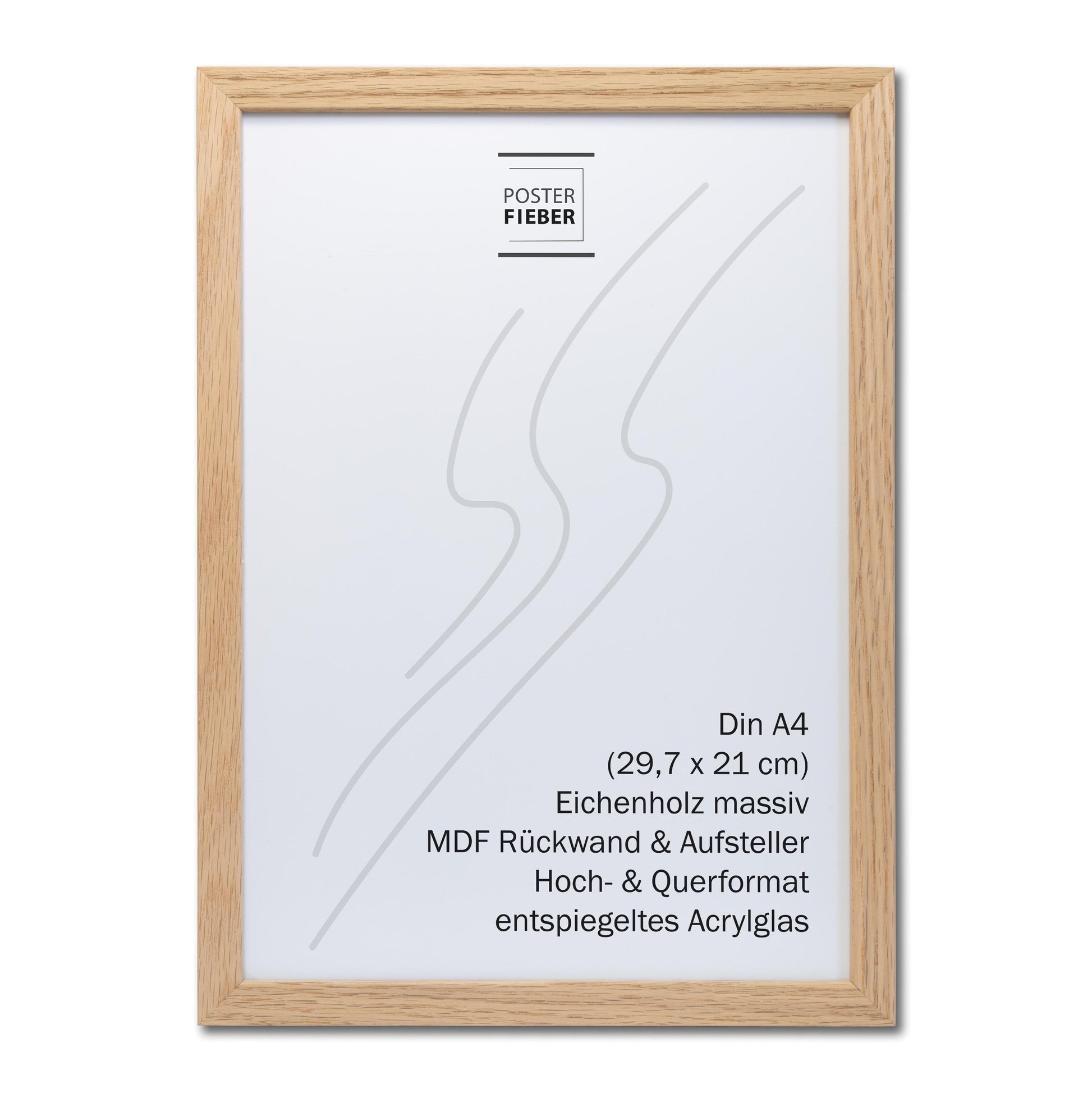 Bilderrahmen A3, A4, A5 aus massivem Holz, schwarz lackiert oder Eiche natur, enspiegeltes Acrylglas, Aufhänger Aufsteller, Hoch- Querformat