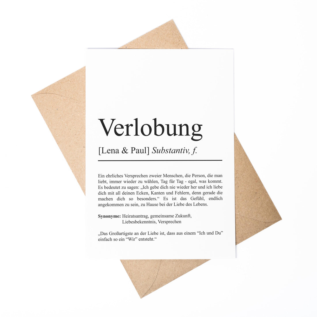 Verlobung Definition Karte personalisierbar mit Namen Verlobung Grußkarte Geschenk für Verliebte Postkarte Definition Verlobung Klappkarte