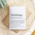 Verlobung Definition Karte personalisierbar mit Namen Verlobung Grußkarte Geschenk für Verliebte Postkarte Definition Verlobung Klappkarte