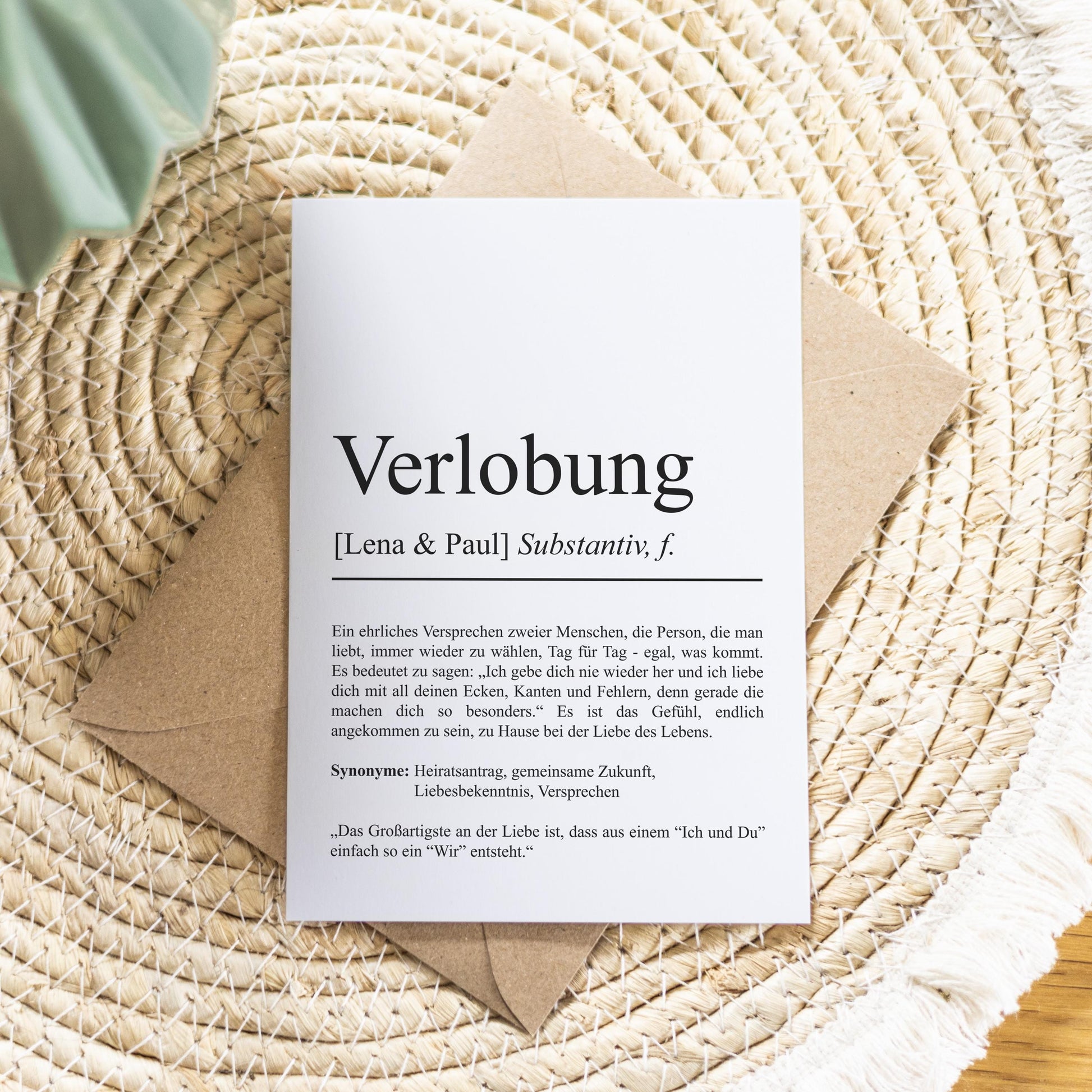 Verlobung Definition Karte personalisierbar mit Namen Verlobung Grußkarte Geschenk für Verliebte Postkarte Definition Verlobung Klappkarte