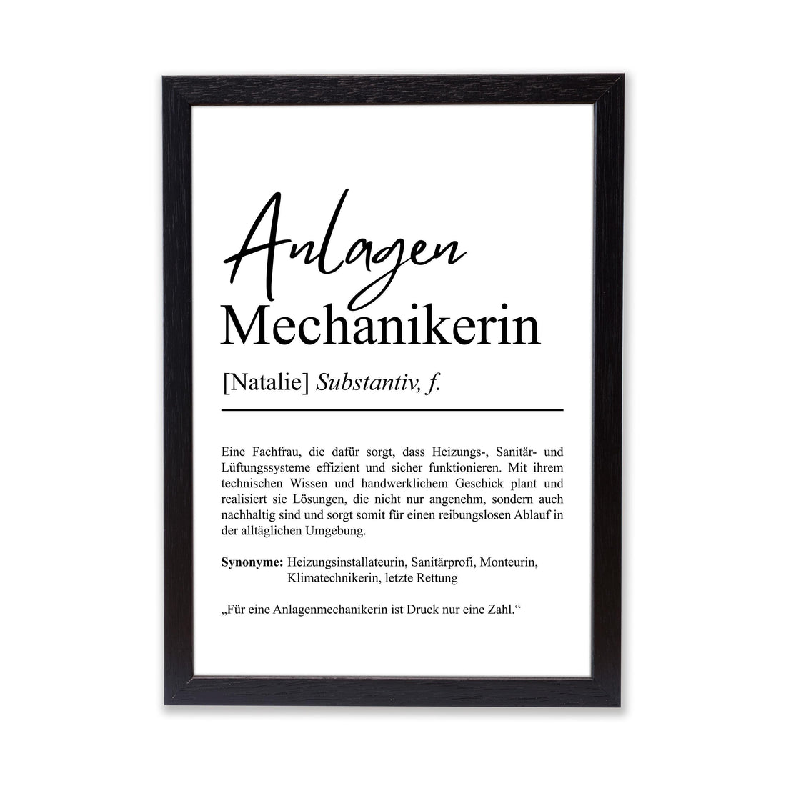 Anlagenmechanikerin Definition Poster personalisierbar mit Namen Beruf Poster Mechanikerin Geschenk Einzug Geburtstag Geschenk Mechanikerin