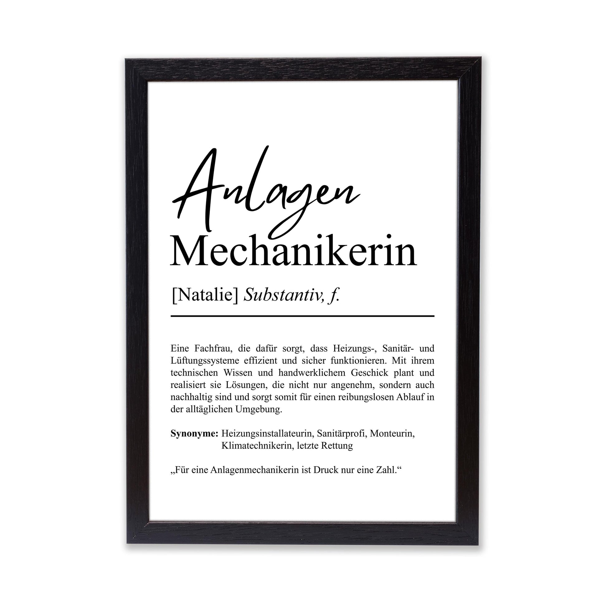 Anlagenmechanikerin Definition Poster personalisierbar mit Namen Beruf Poster Mechanikerin Geschenk Einzug Geburtstag Geschenk Mechanikerin