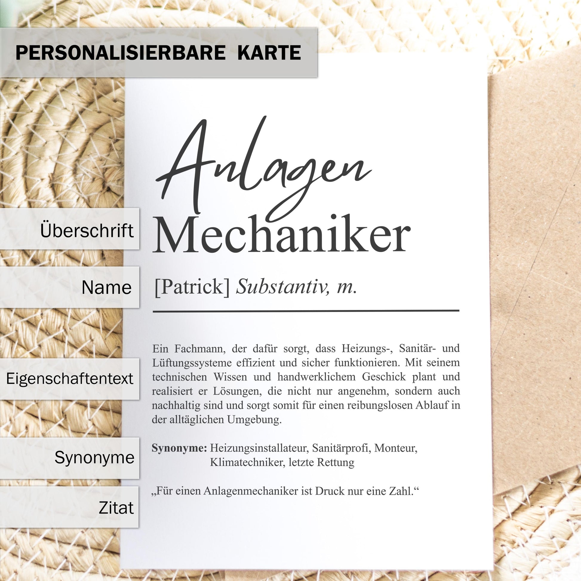 Anlagenmechaniker Definition Karte A6 personalisierbar mit Namen Beruf Postkarte Mechaniker Geschenk Geburtstag Mechaniker Klappkarte