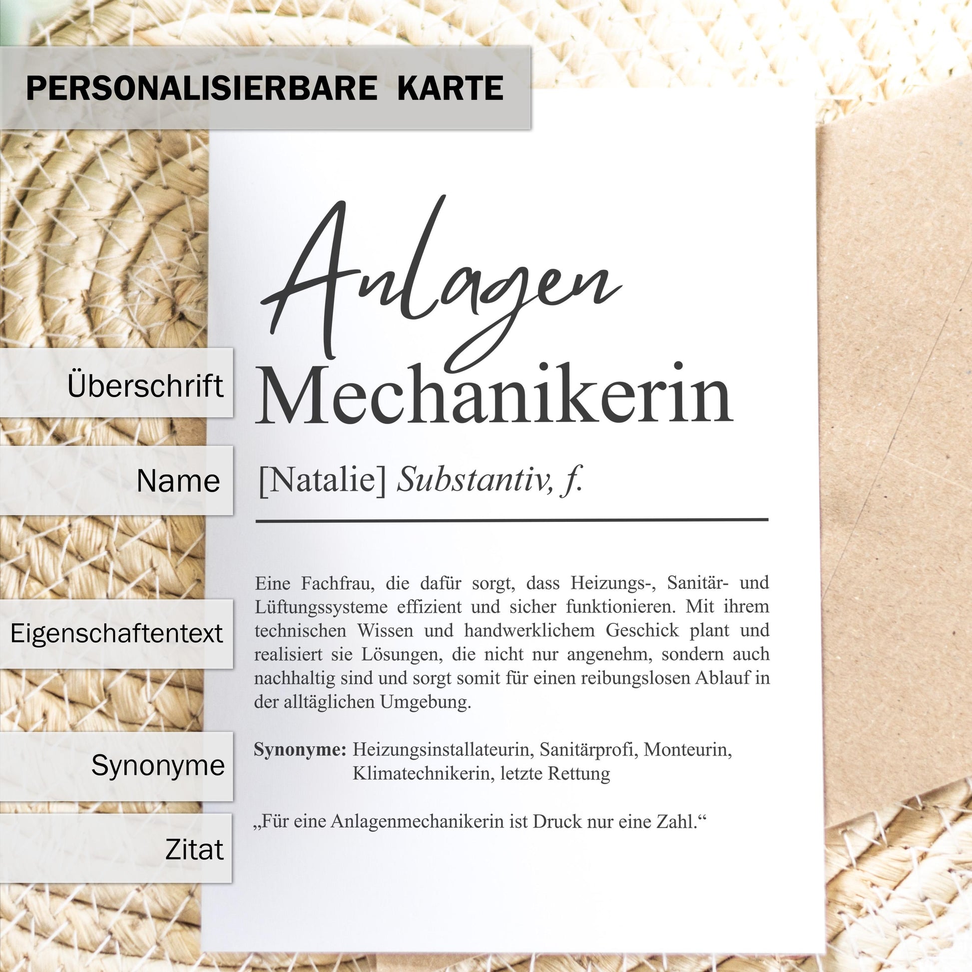 Anlagenmechanikerin Definition Karte A6 personalisierbar Namen Beruf Postkarte Mechaniker Geschenk Geburtstag Mechaniker Klappkarte