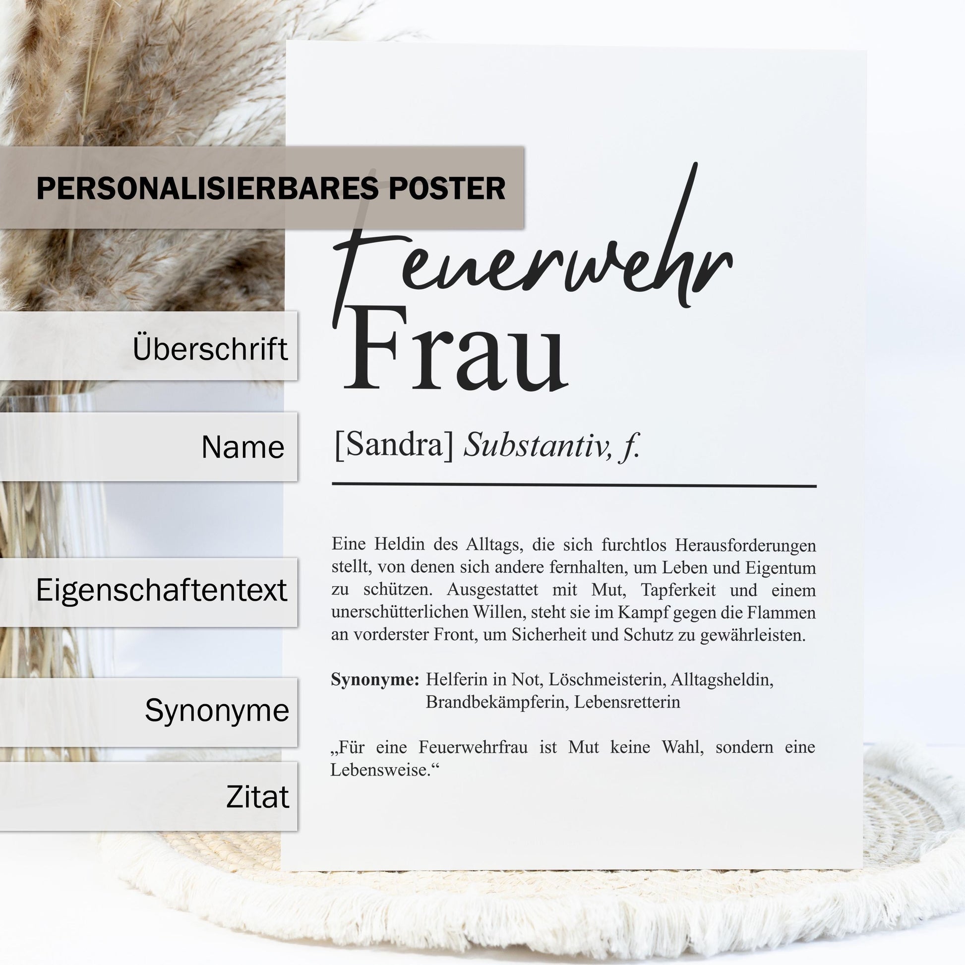 Feuerwehrfrau Definition Poster personalisierbar mit Namen Beruf Poster Feuerwehr Geschenk Einzug Geburtstag Poster Beruf Definition