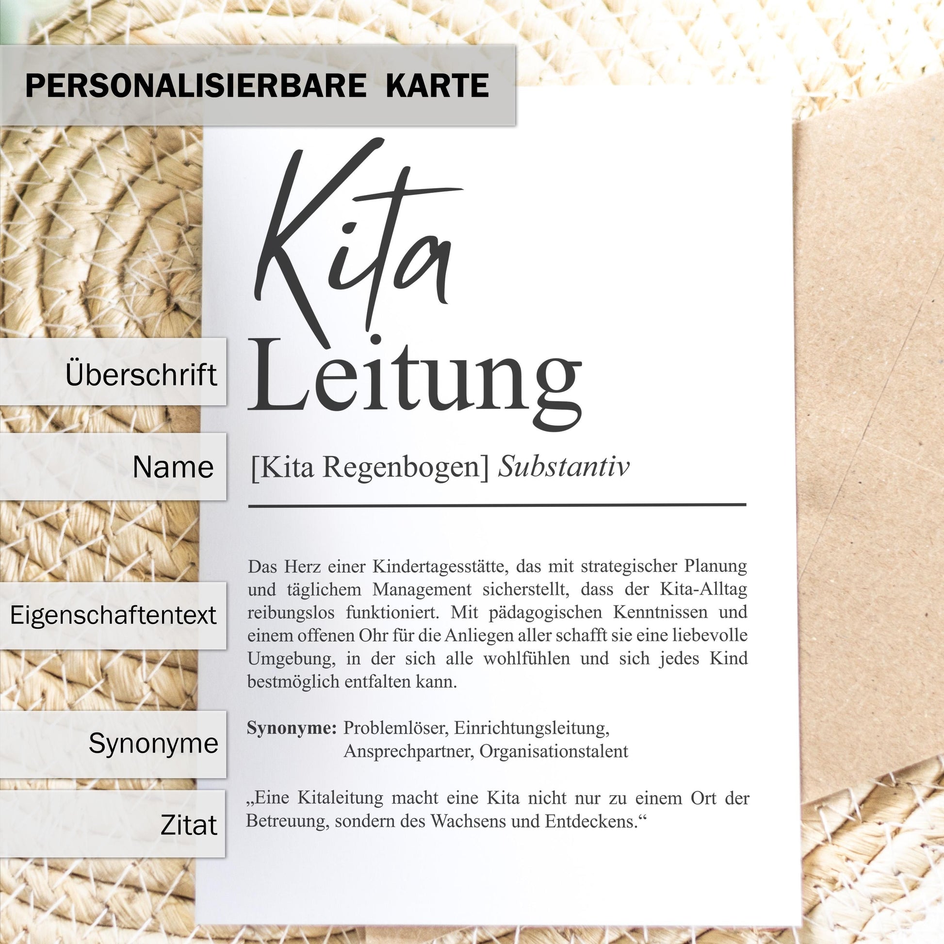 Kitaleitung Definition A6 Karte personalisierbar mit Namen Beruf Grußkarte Kitaleitung Geschenk Geburtstag Kitaleitung Postkarte