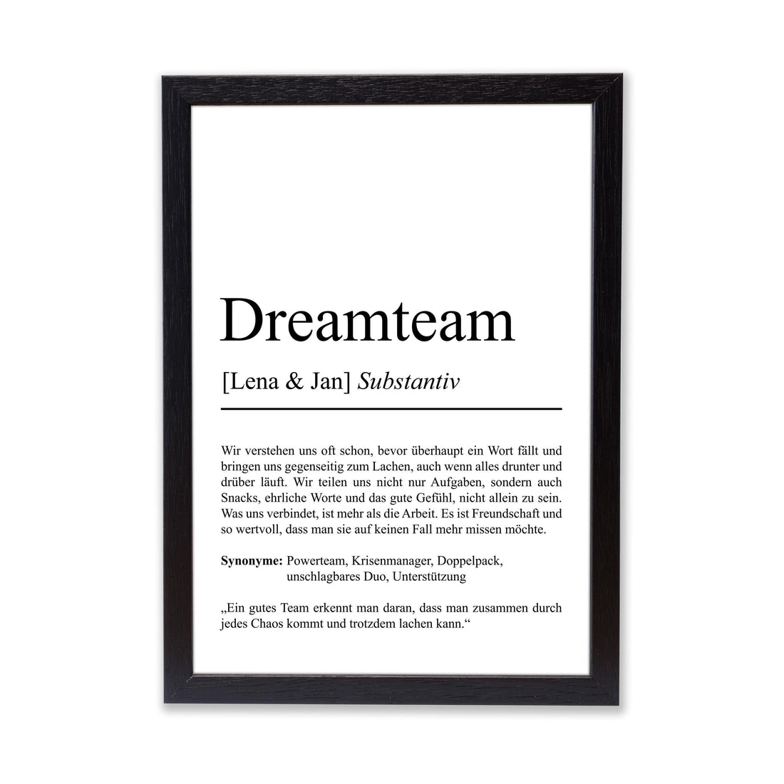 Dream Team Definition Poster, 100% personalisierbar, mit Namen, Massivholzrahmen, Last Minute Geschenk für Kollegin