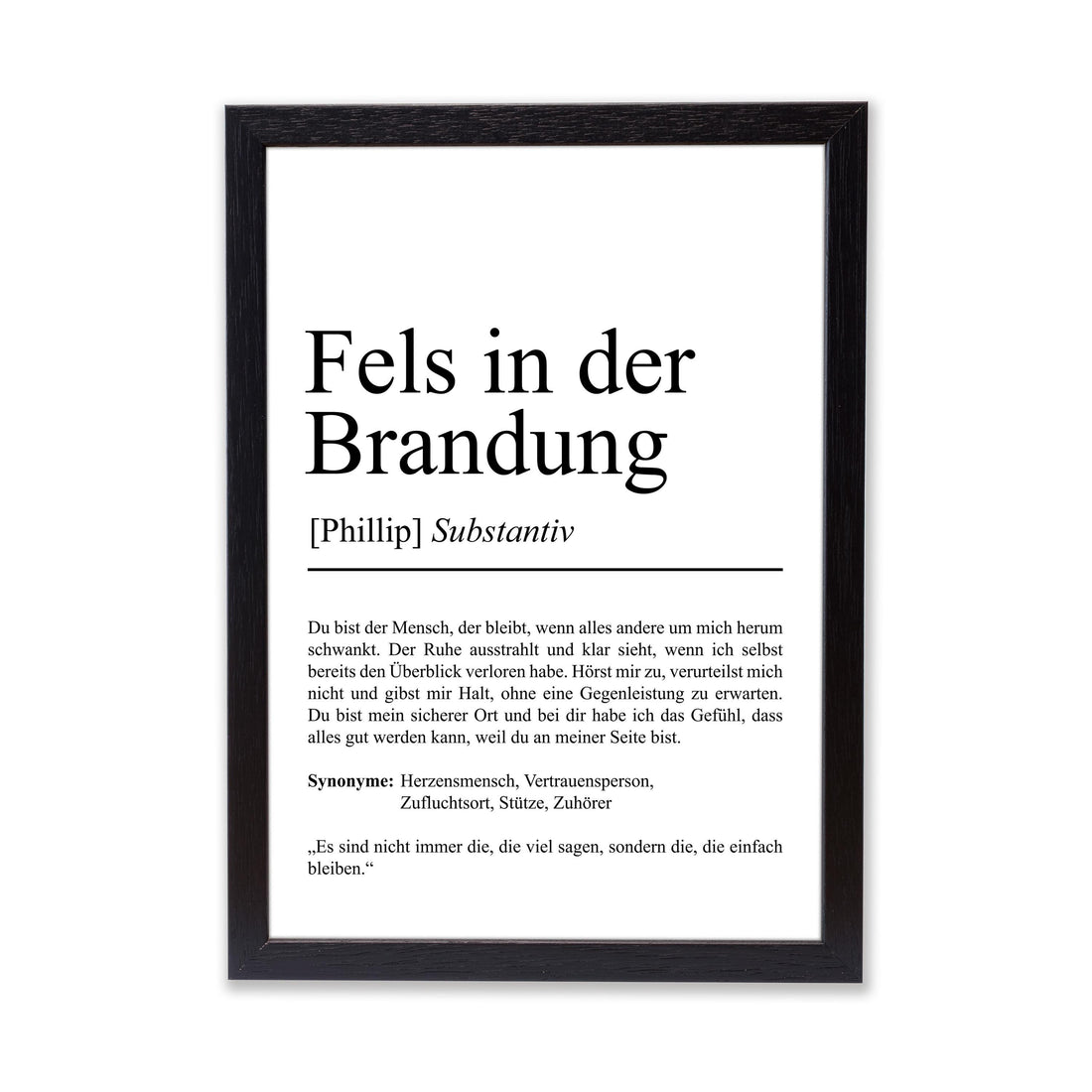 Fels in der Brandung Definition Poster, 100% personalisierbar, mit Namen, Massivholzrahmen, Last Minute Geschenk Freund