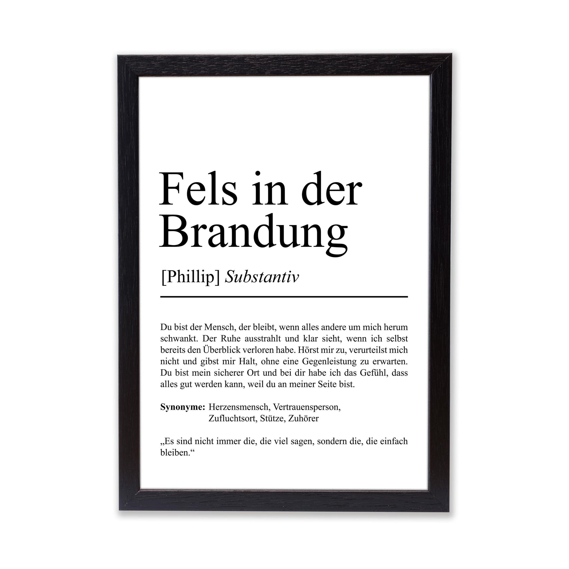 Fels in der Brandung Definition Poster, 100% personalisierbar, mit Namen, Massivholzrahmen, Last Minute Geschenk Freund
