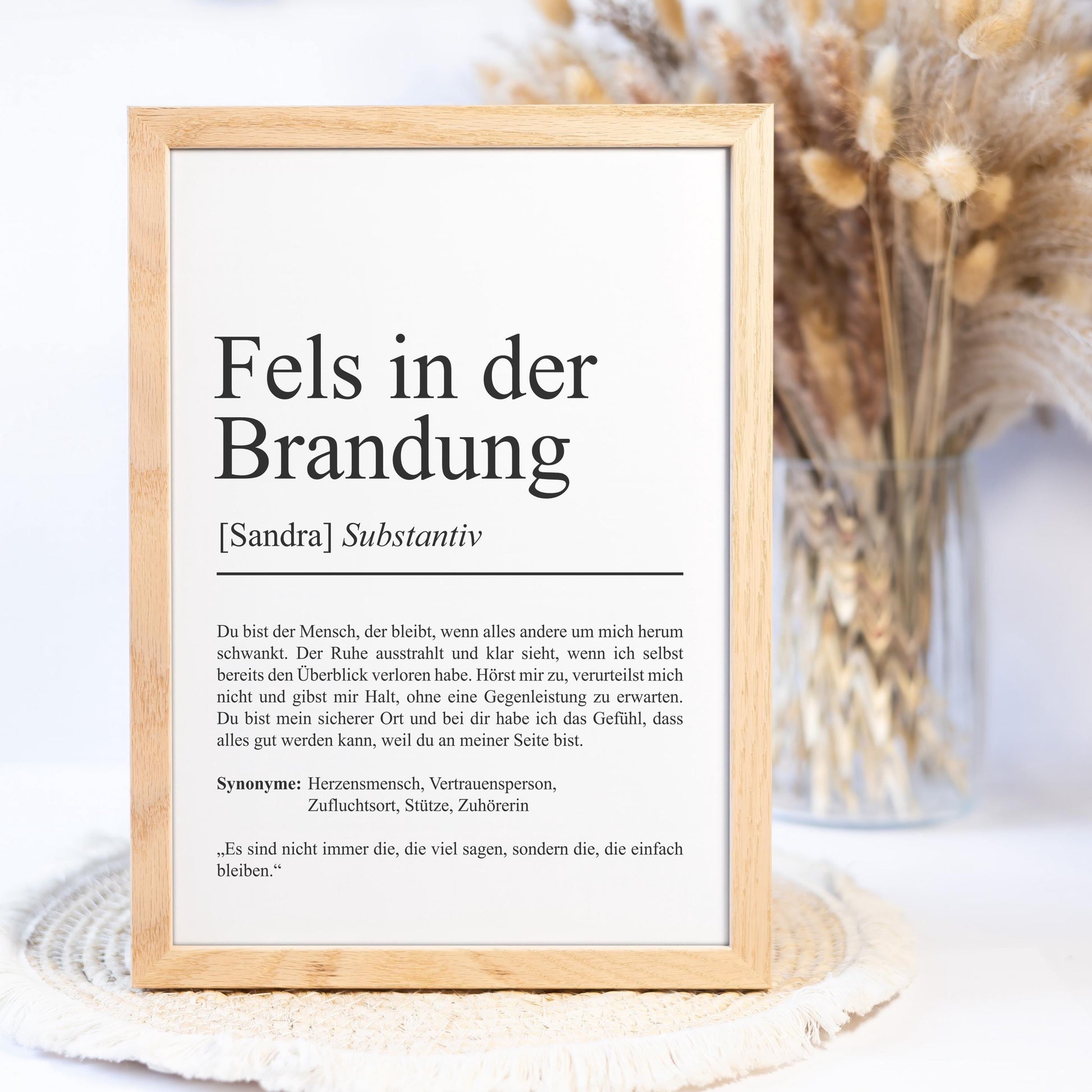 Fels in der Brandung Definition Poster, 100% personalisierbar, mit Namen, Massivholzrahmen, Last Minute Geschenk Freund