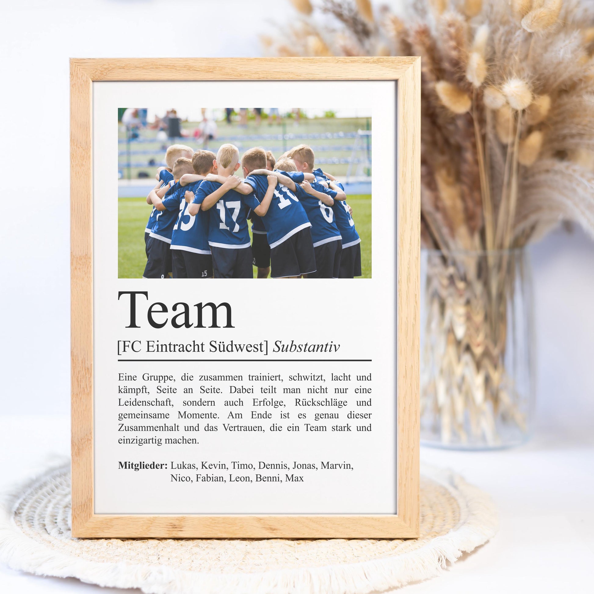 Mannschaft Definition Poster, personalisierbar mit Bild + Namen, Poster Vereinssport, Massivholzrahmen, Last Minute Geschenk Vereinsmitglied