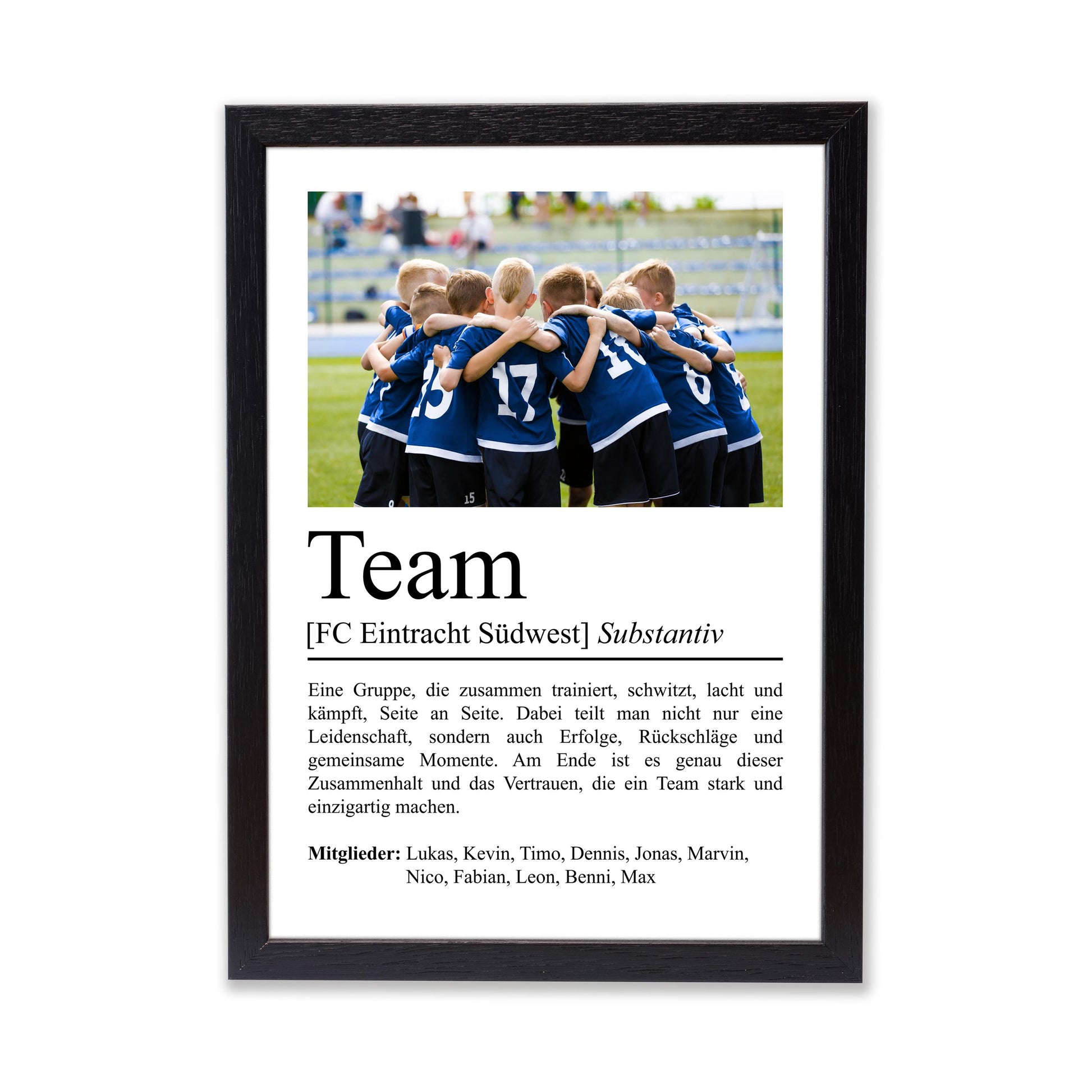 Team Definition Poster, personalisierbar mit Bild + Namen, Poster Vereinssport, Massivholzrahmen, Last Minute Geschenk Vereinsmitglied