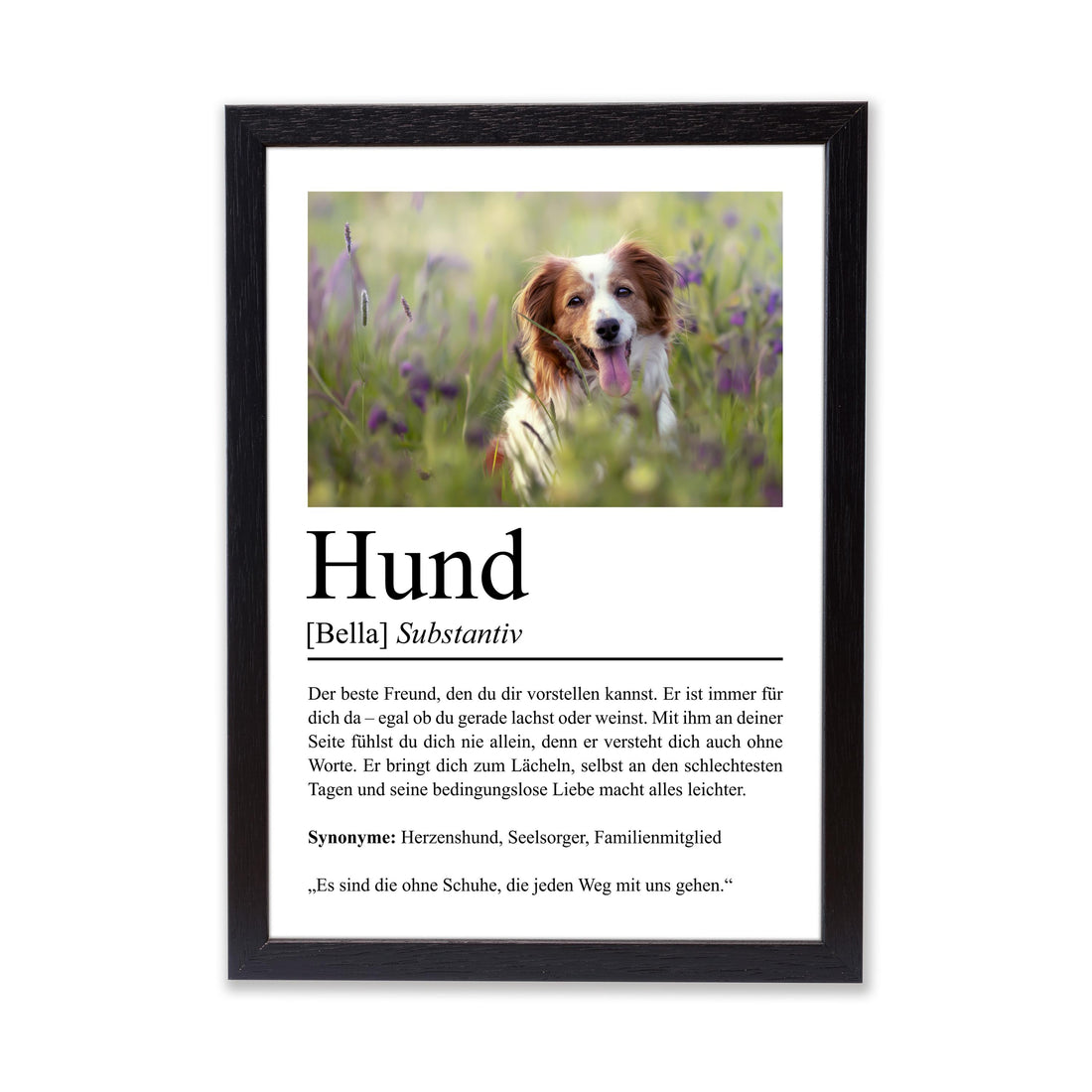 Hund Definition Poster, personalisierbar mit Bild + Name, Massivholzrahmen, Last Minute Geschenk Hundehalter