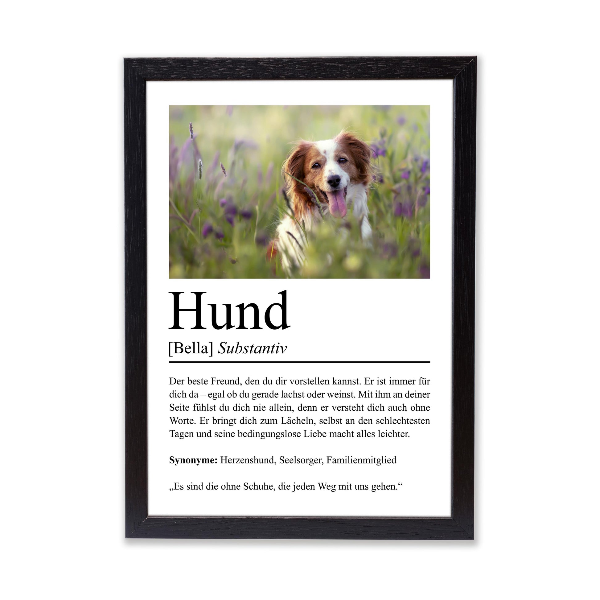 Hund Definition Poster, personalisierbar mit Bild + Name, Massivholzrahmen, Last Minute Geschenk Hundehalter