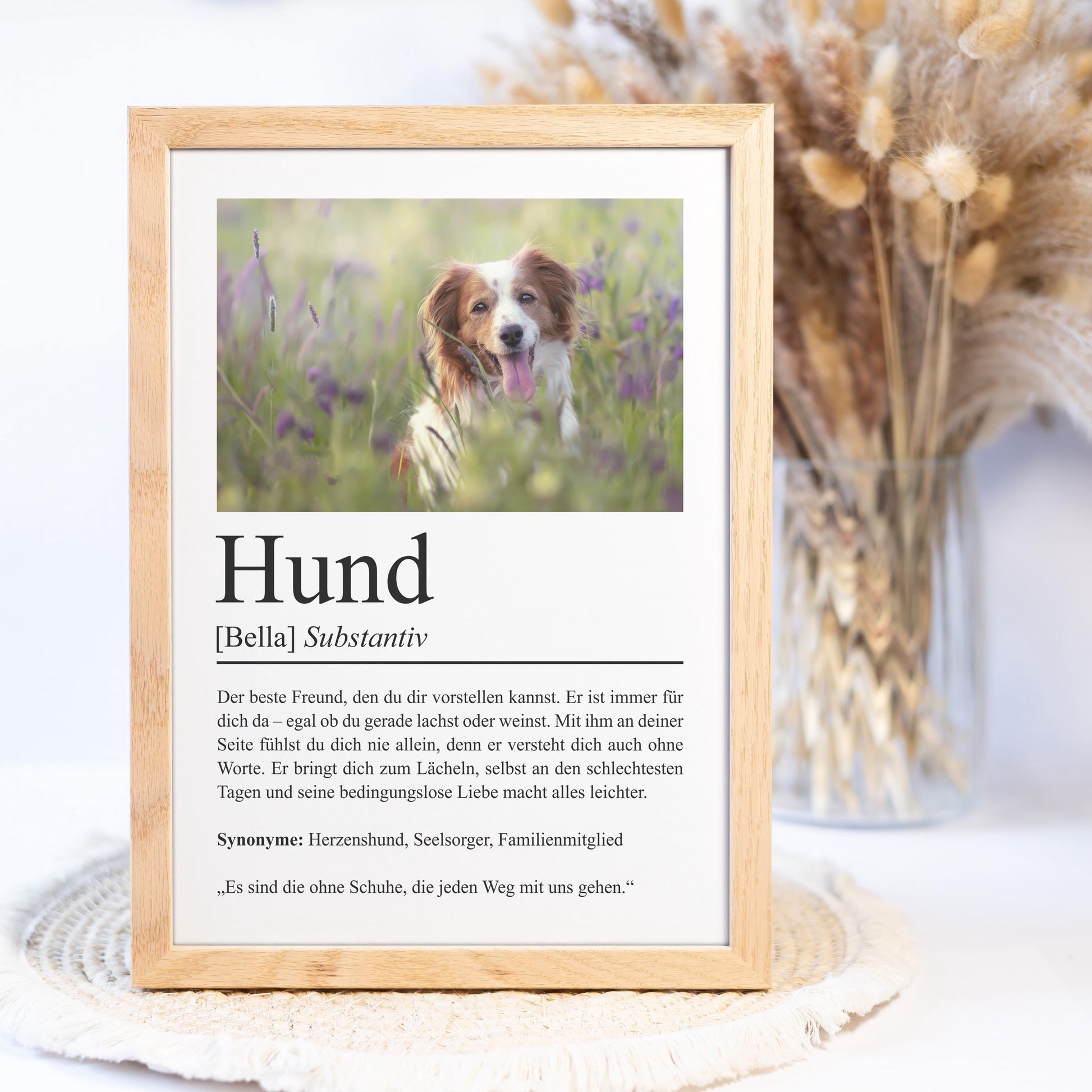 Hund Definition Poster, personalisierbar mit Bild + Name, Massivholzrahmen, Last Minute Geschenk Hundehalter